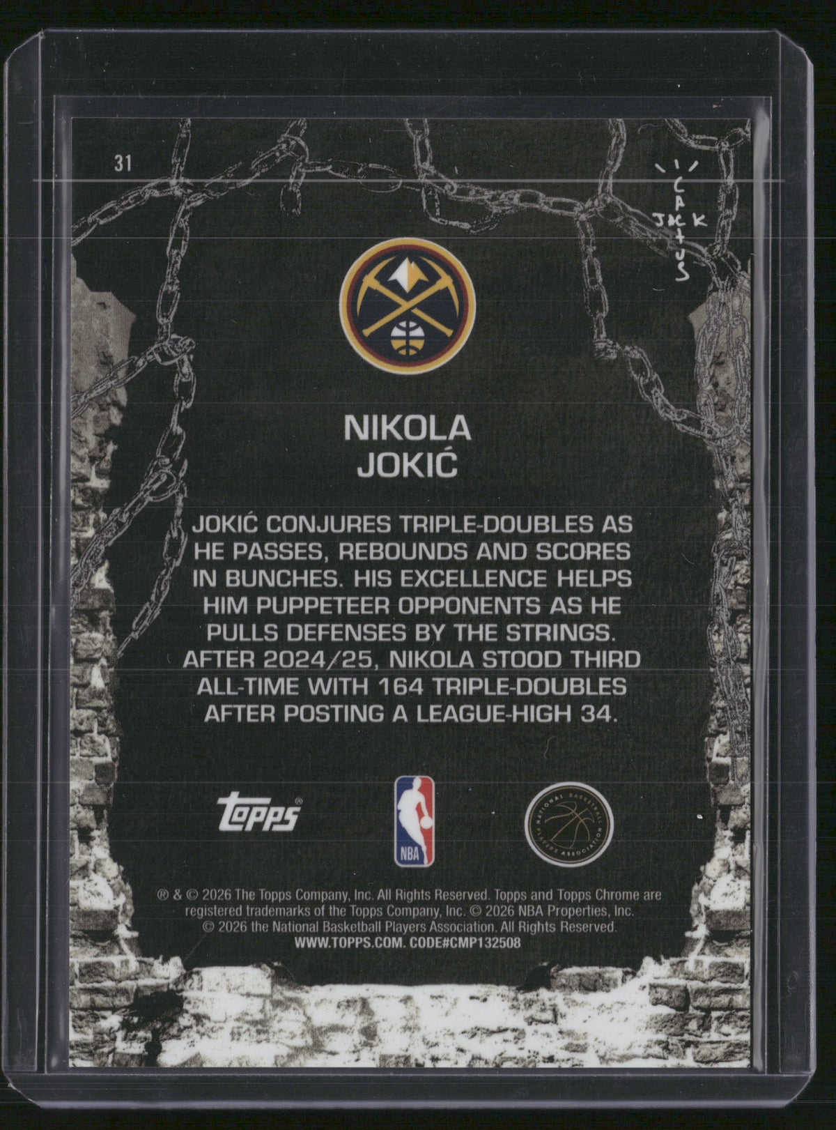 Nikola Jokic 2026 Topps Chrome Cactus Jack #31