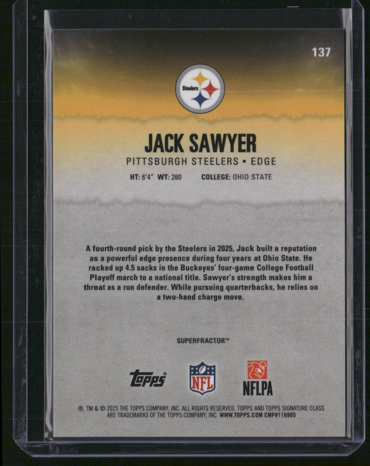 Jack Sawyer 2025 Topps Signature Class #137 Superfractor /1 RC
