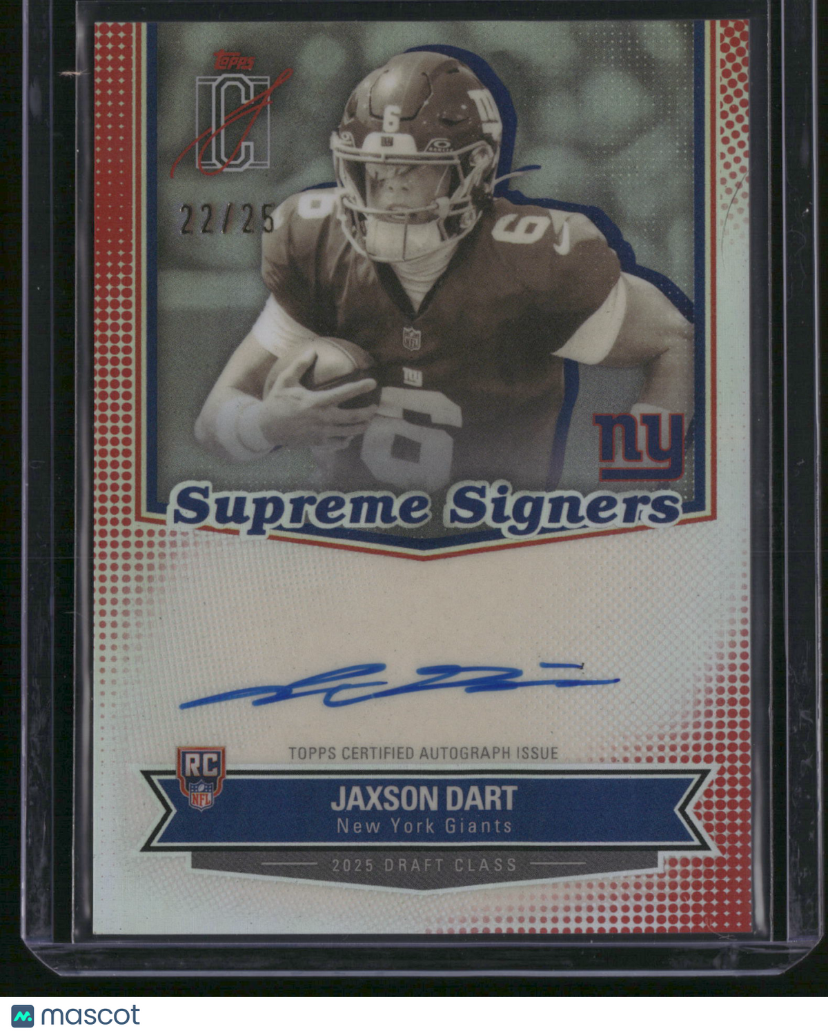 Jaxson Dart 2025 Topps Signature Class Supreme Signers #SS-JDA /25 RC