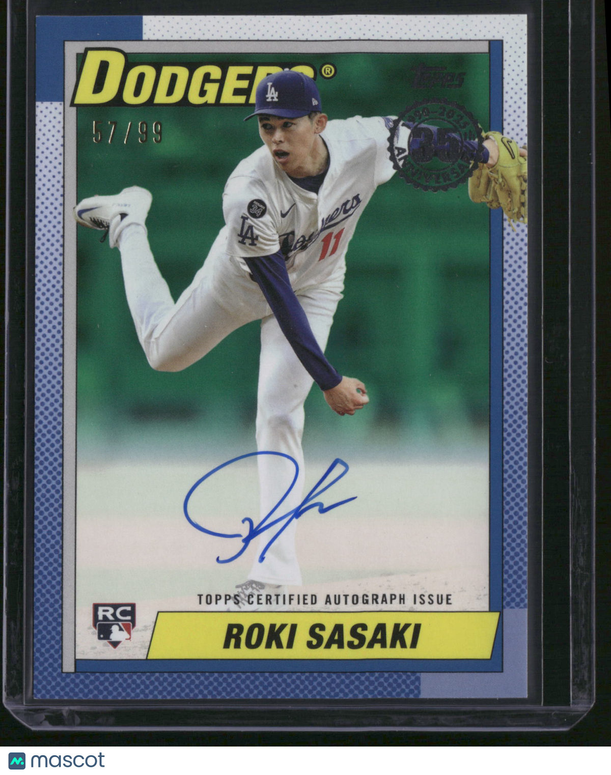 Roki Sasaki 2025 Topps 1990 Topps Baseball #90AU-RSA Blue Pattern /99 RC