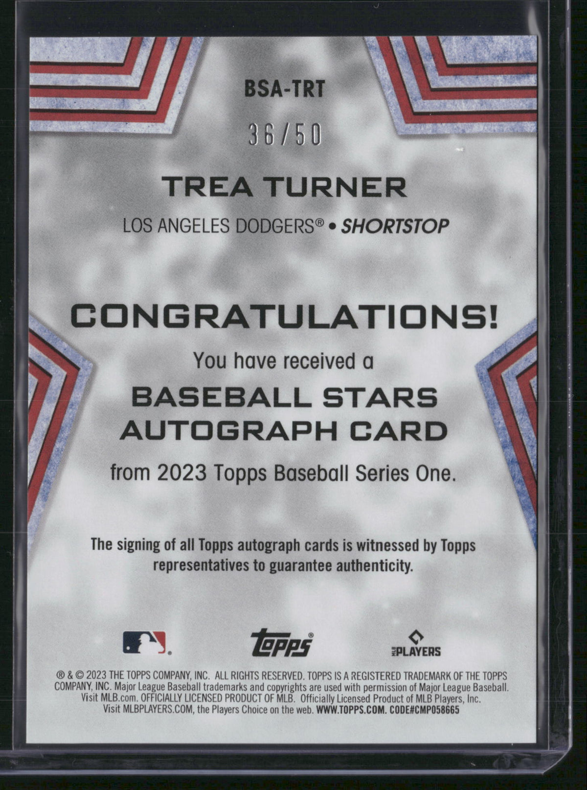 Trea Turner 2023 Topps Baseball Stars Gold Auto /50 #BSA-TRT