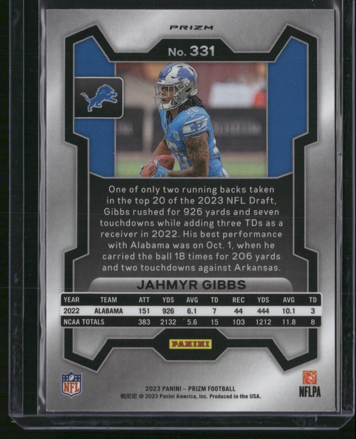Jahmyr Gibbs 2023 Panini Prizm #331 Orange Disco RC
