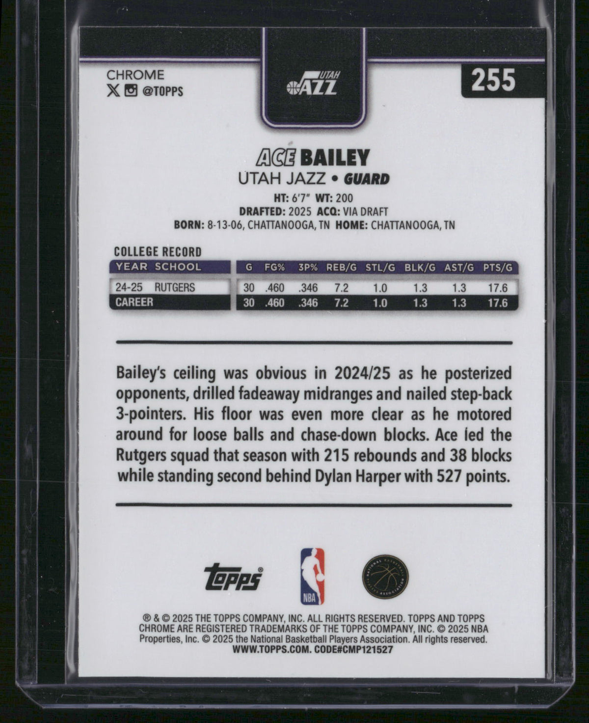 Ace Bailey 2025 Topps Chrome #255 RC