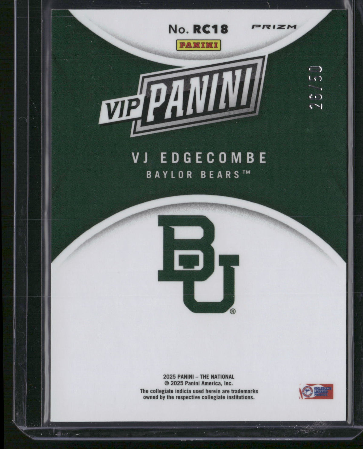 VJ Edgecombe 2025 Panini Prizm VIP #RC18 /50 RC