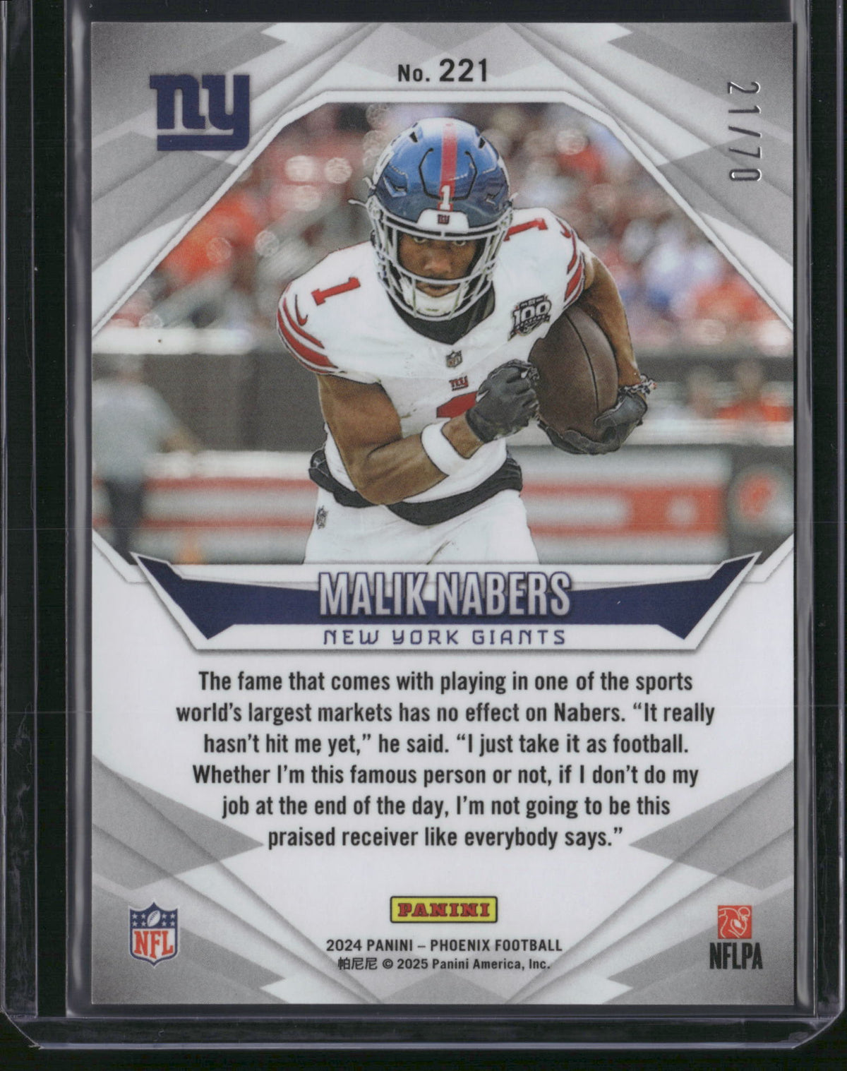 Malik Nabers 2025 Panini Phoenix Football #221 Blue /70