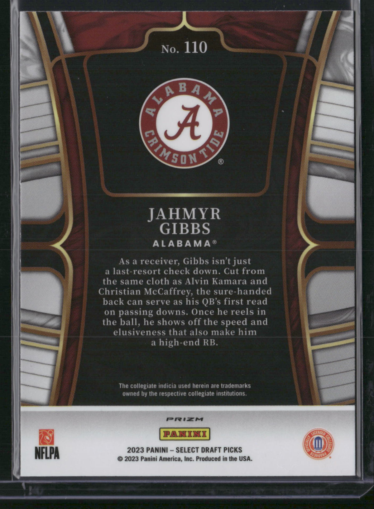 Jahmyr Gibbs 2023 Panini Select Draft Picks Prizm #110 Zebra RC