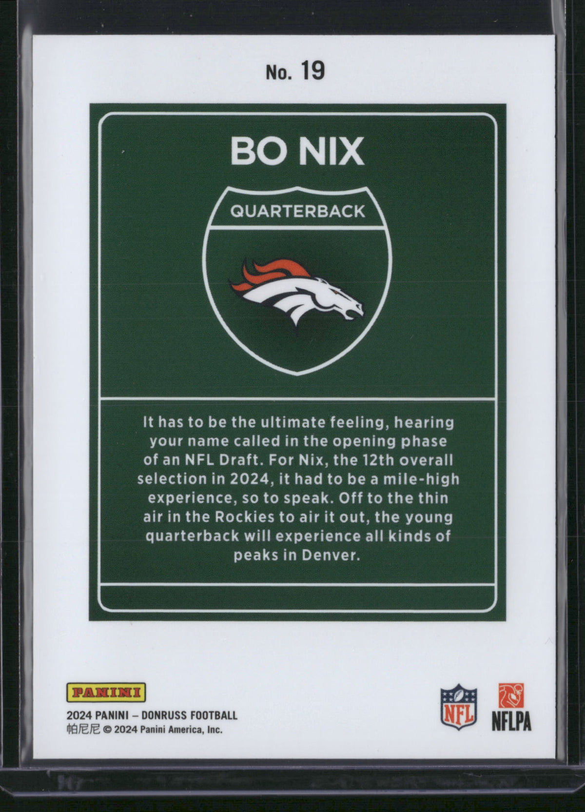 Bo Nix 2024 Panini Donruss Downtown #19 RC