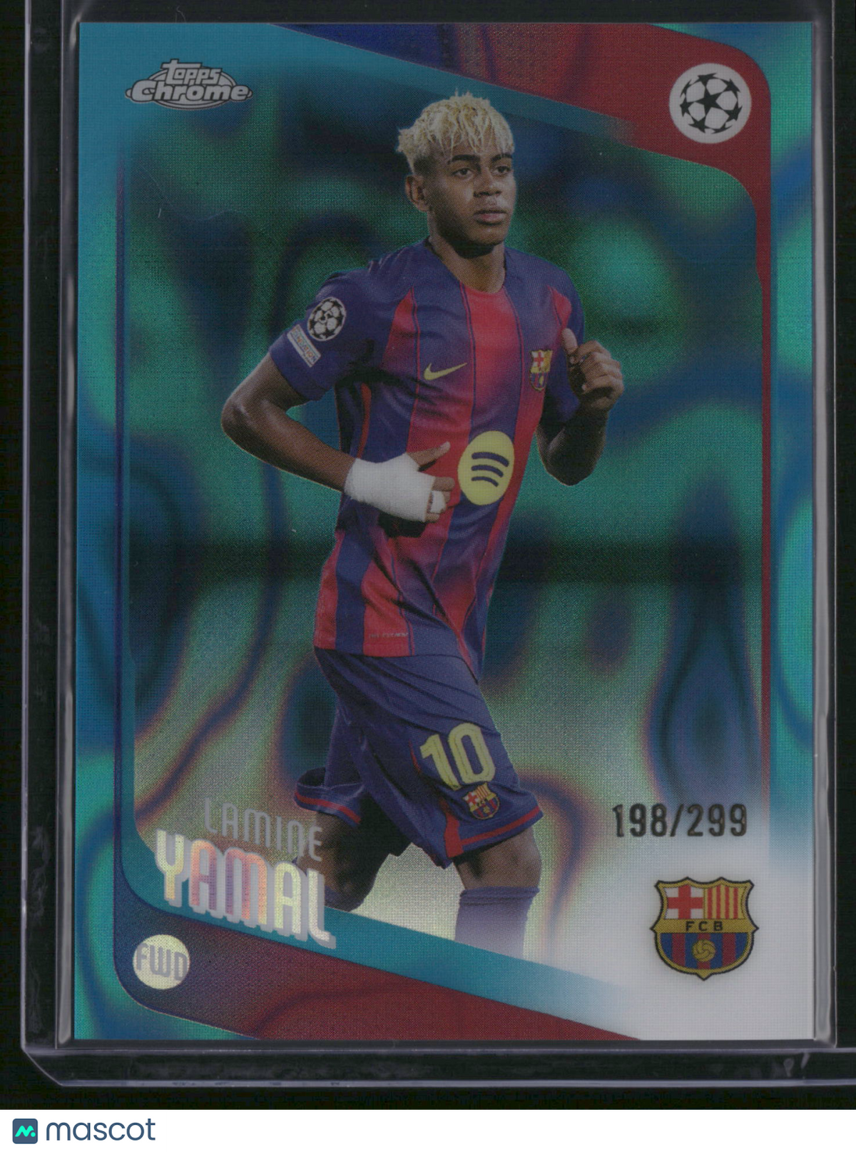 Lamine Yamal 2026 Topps Chrome UEFA Champions League #10 Aqua Lava Refractor /299
