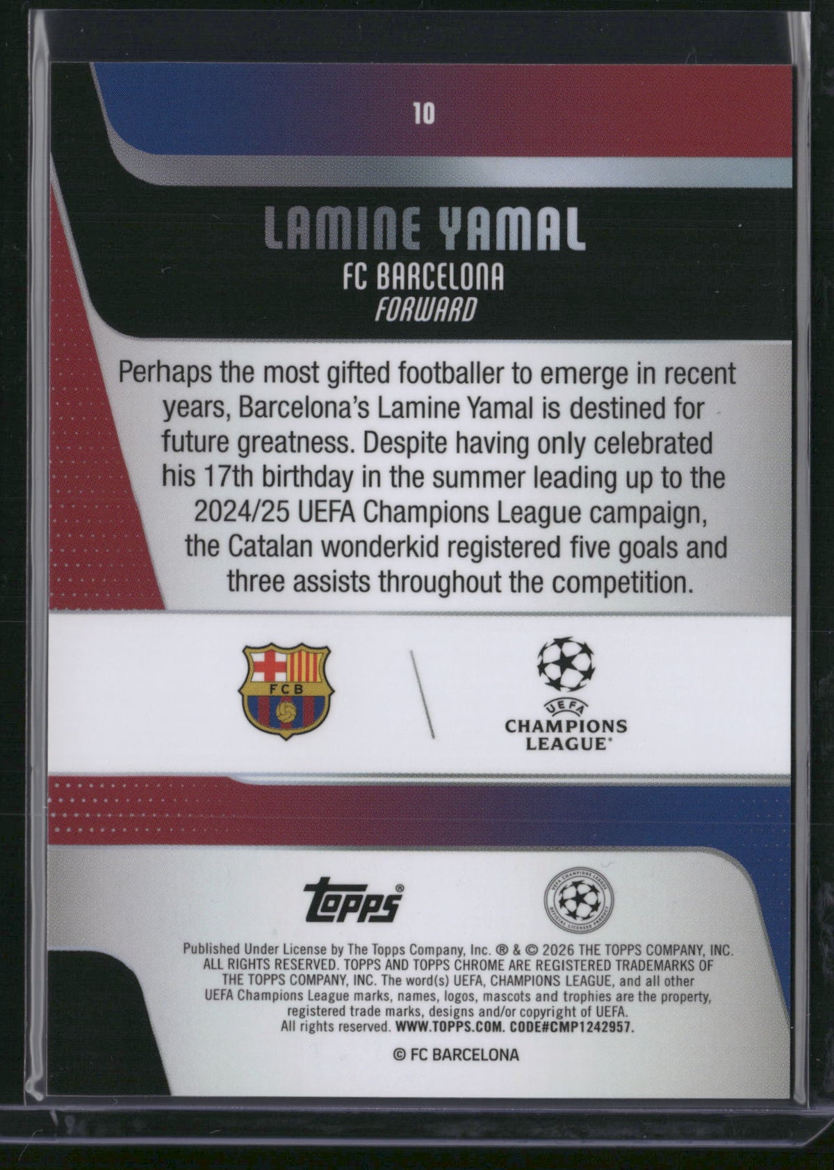 Lamine Yamal 2026 Topps Chrome UEFA Champions League #10 Aqua Lava Refractor /299