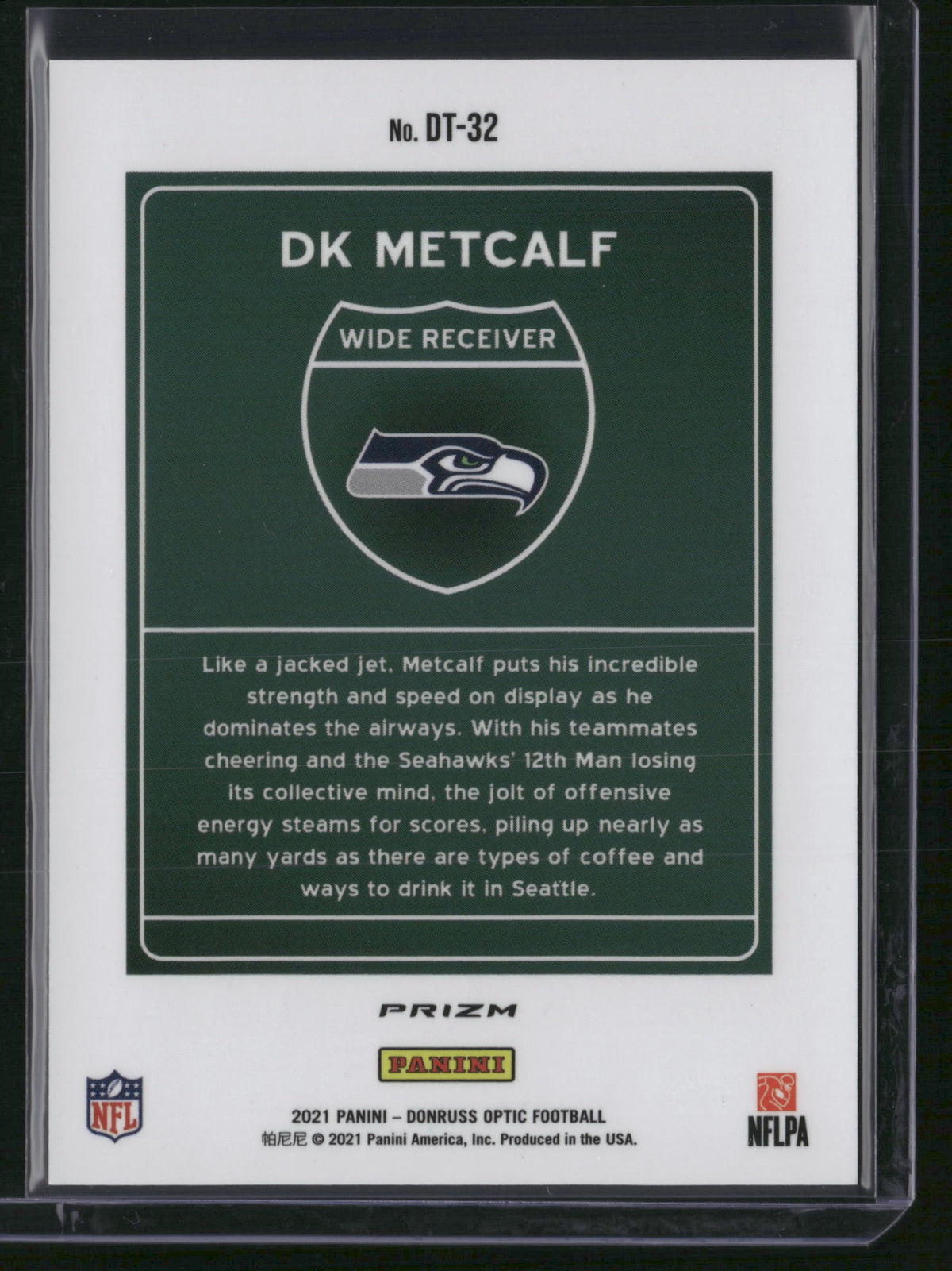 DK Metcalf 2021 Panini Donruss Optic Prizm Downtown #DT-32 White Sparkle