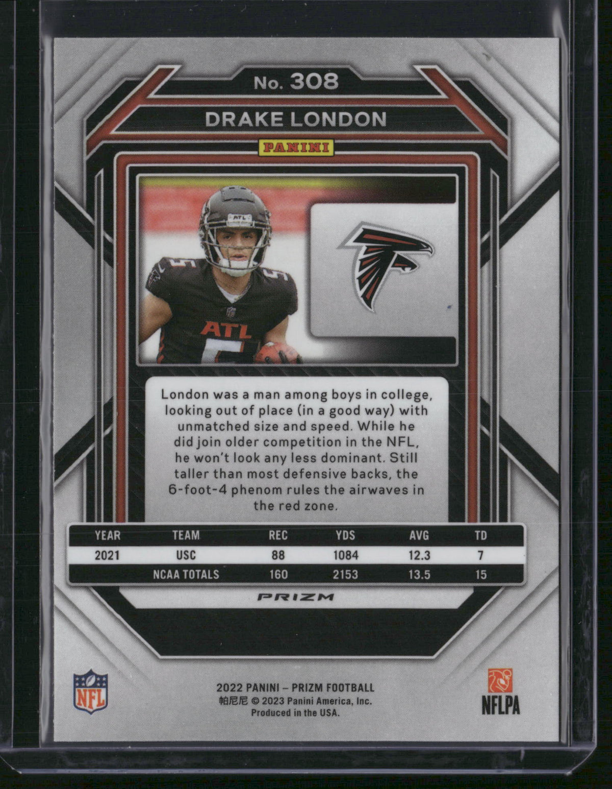 Drake London 2023 Panini Prizm #308 Blue RC