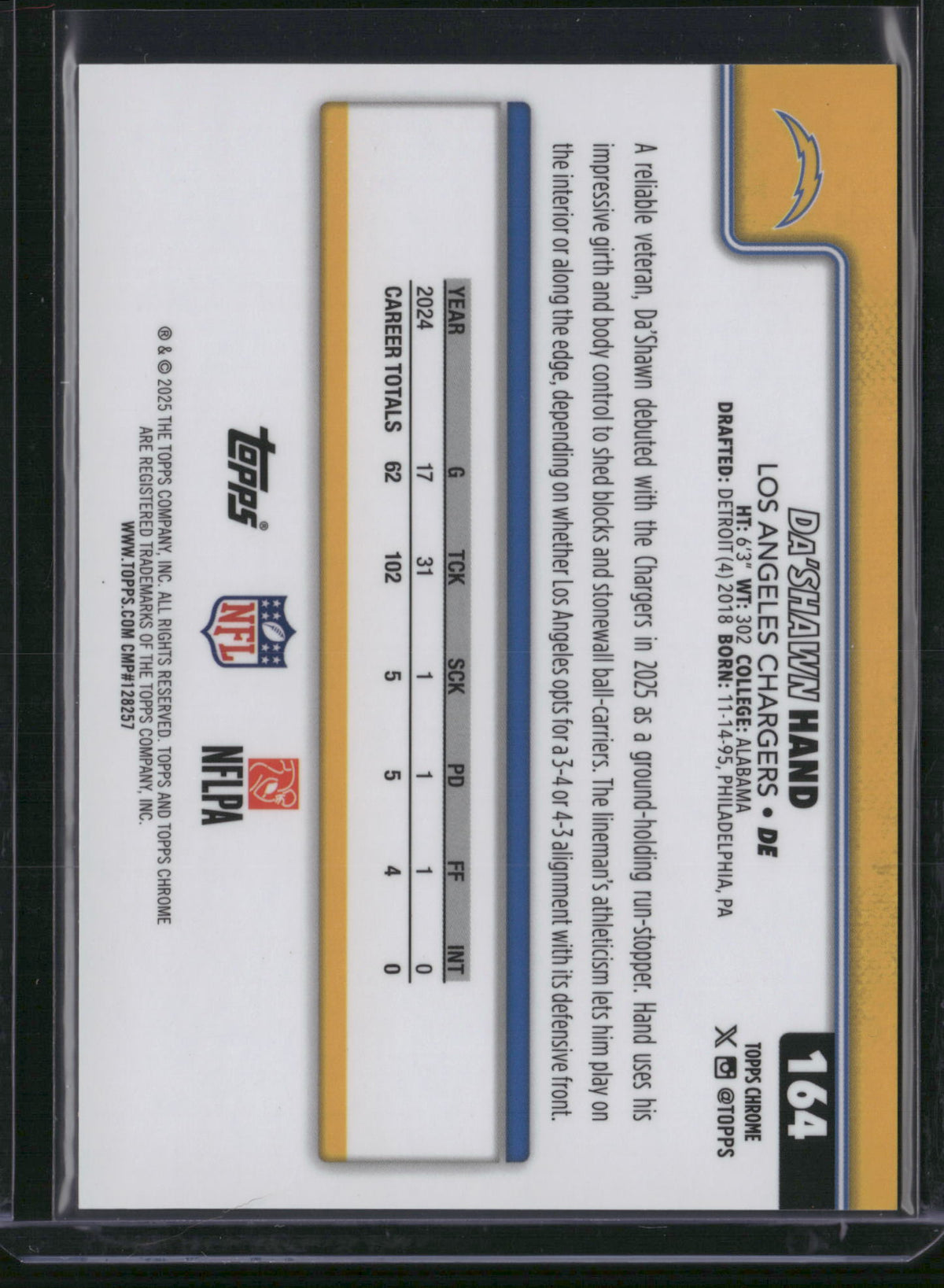 Da'Shawn Hand 2025 Topps Chrome #164 Red Wave Refractor /5 SSP