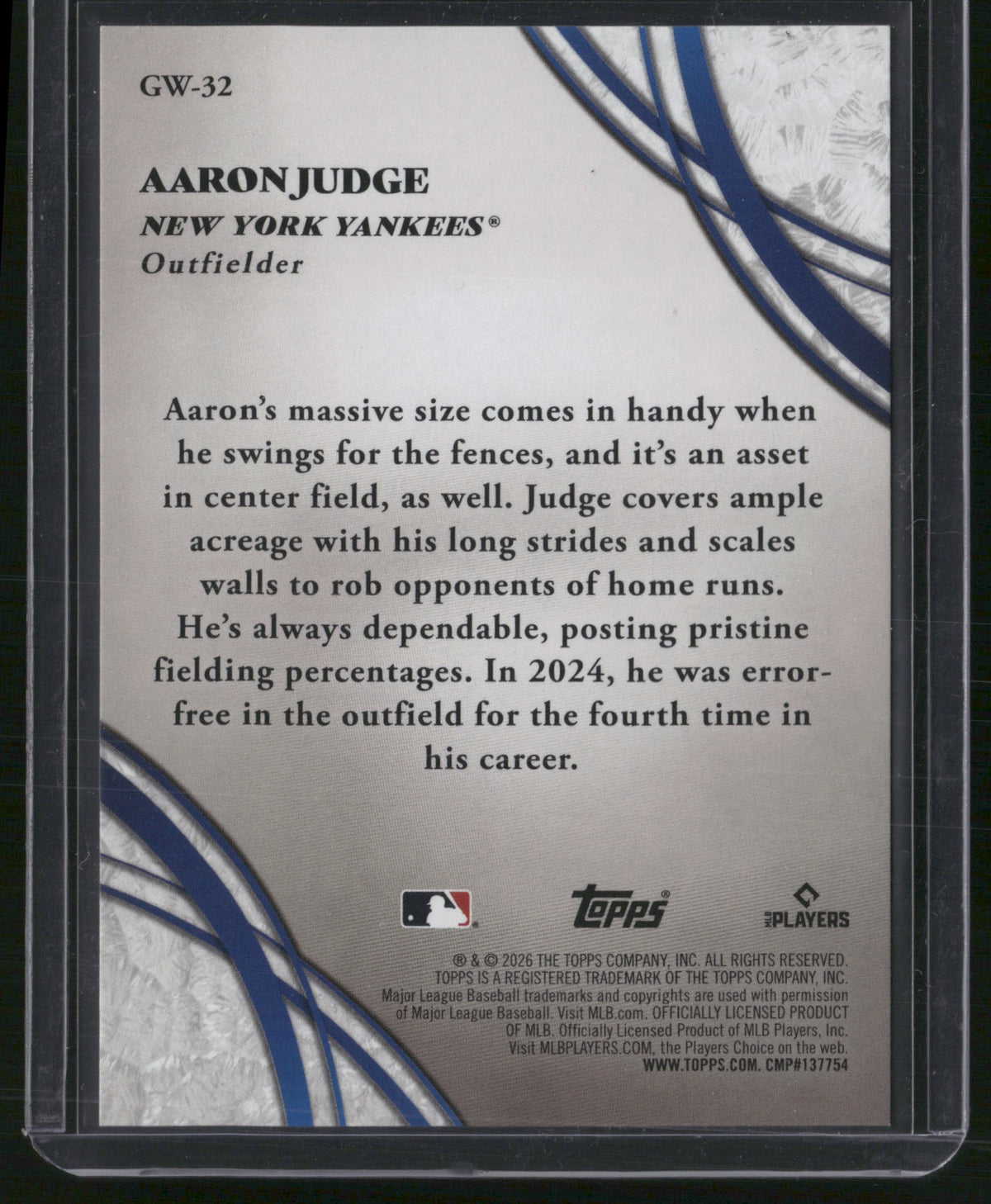 Aaron Judge 2026 Topps Glove Work #GW-32 /25