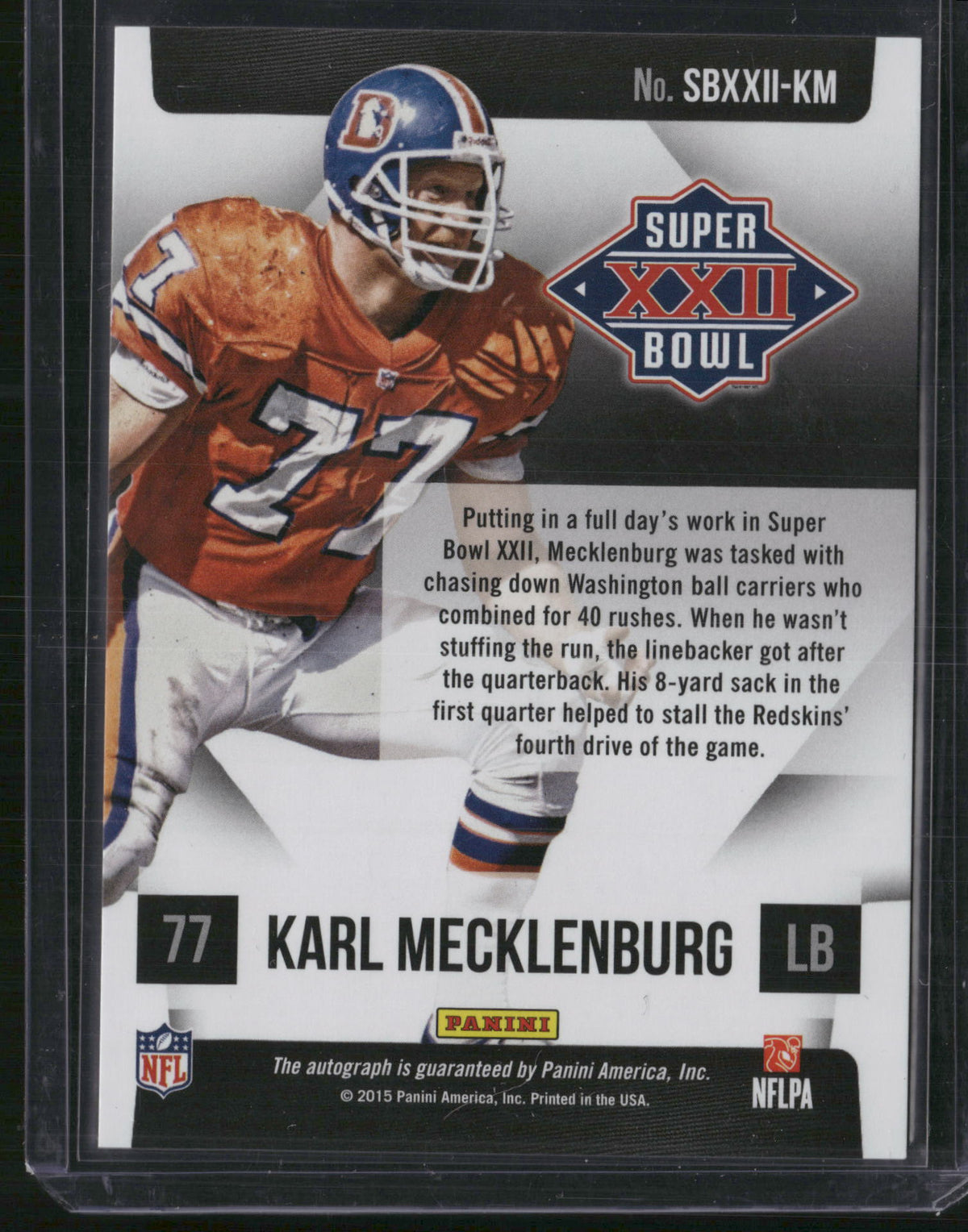 Karl Mecklenburg 2015 Panini Super Bowl XXII #SBXXII-KM