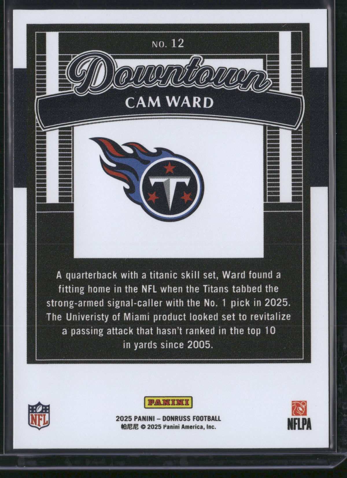 Cam Ward 2025 Panini Donruss Downtown #12 RC