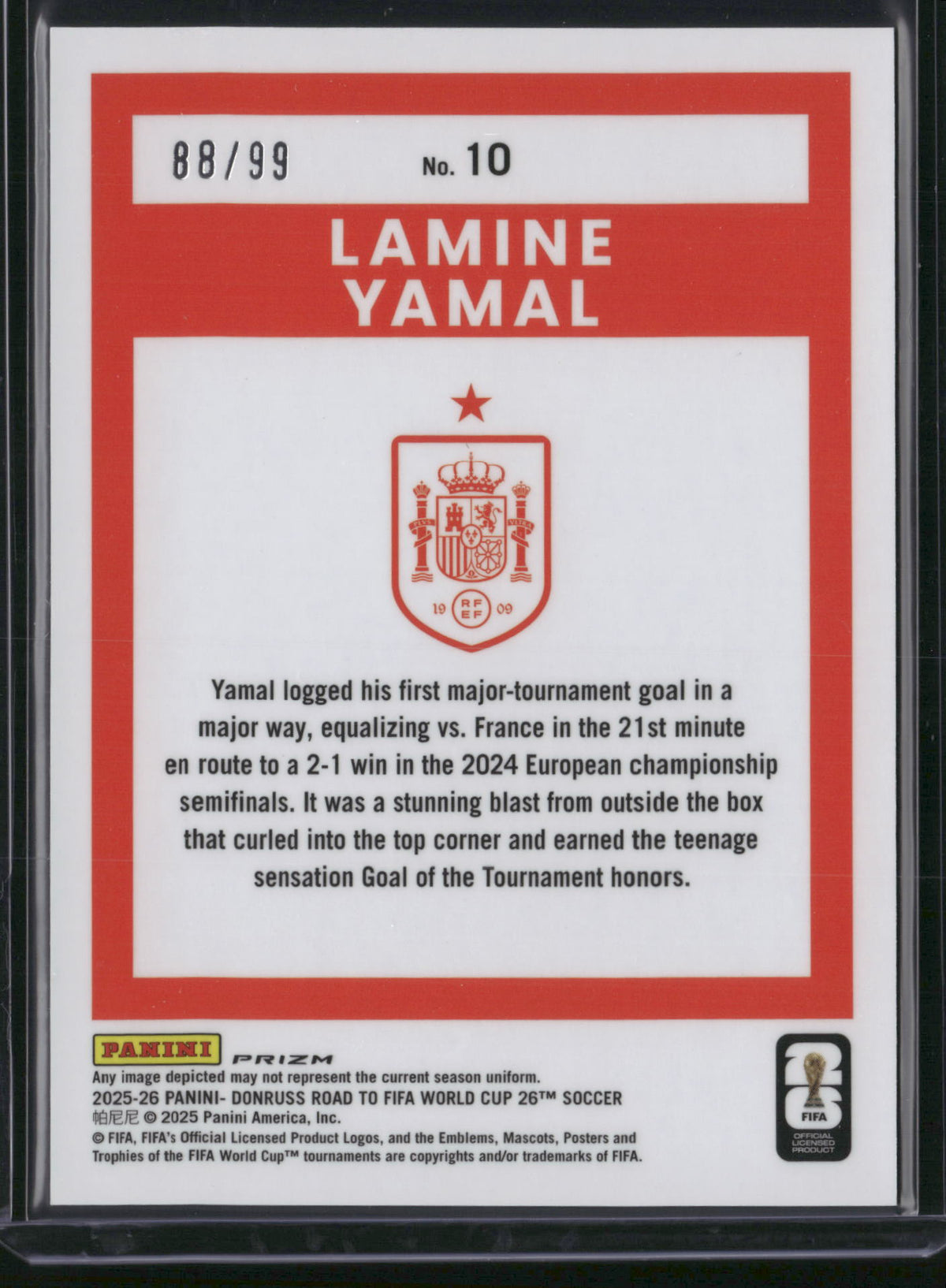 Lamine Yamal 2025 Panini Donruss Optic Road to FIFA World Cup 26 Prizm #10 Pink Velocity Pink Velocity /99