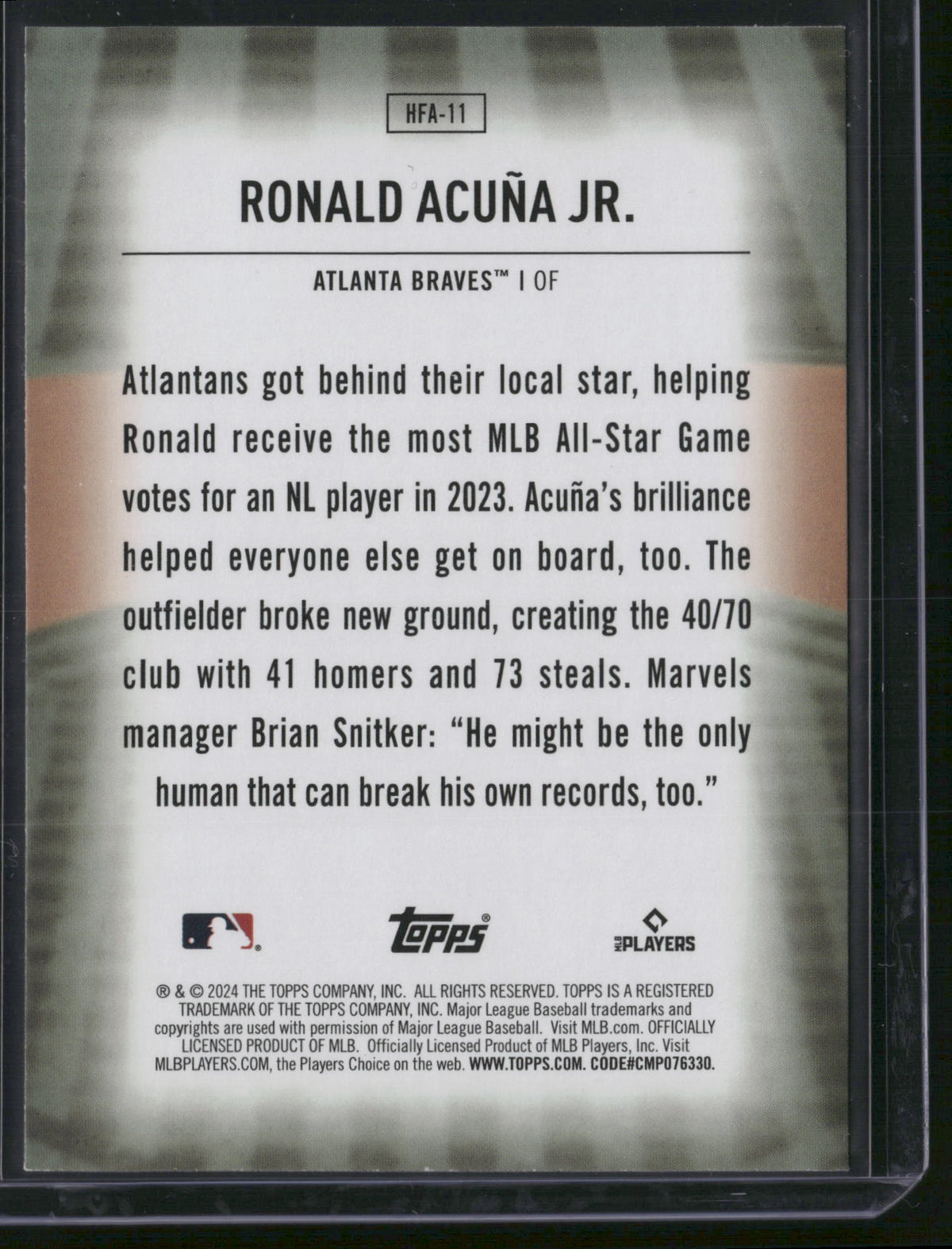 Ronald Acuña Jr. 2024 Topps Home Field Advantage #HFA-11 /70