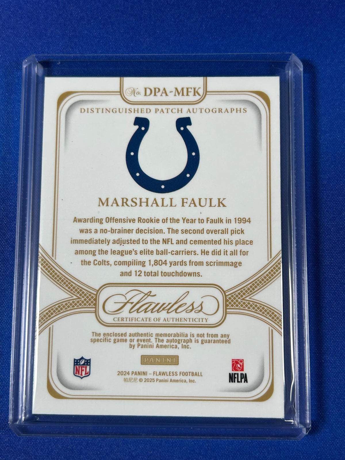 Marshall Faulk 2025 Panini Flawless Football #DPA-MFK /15 Patch Memorabilia