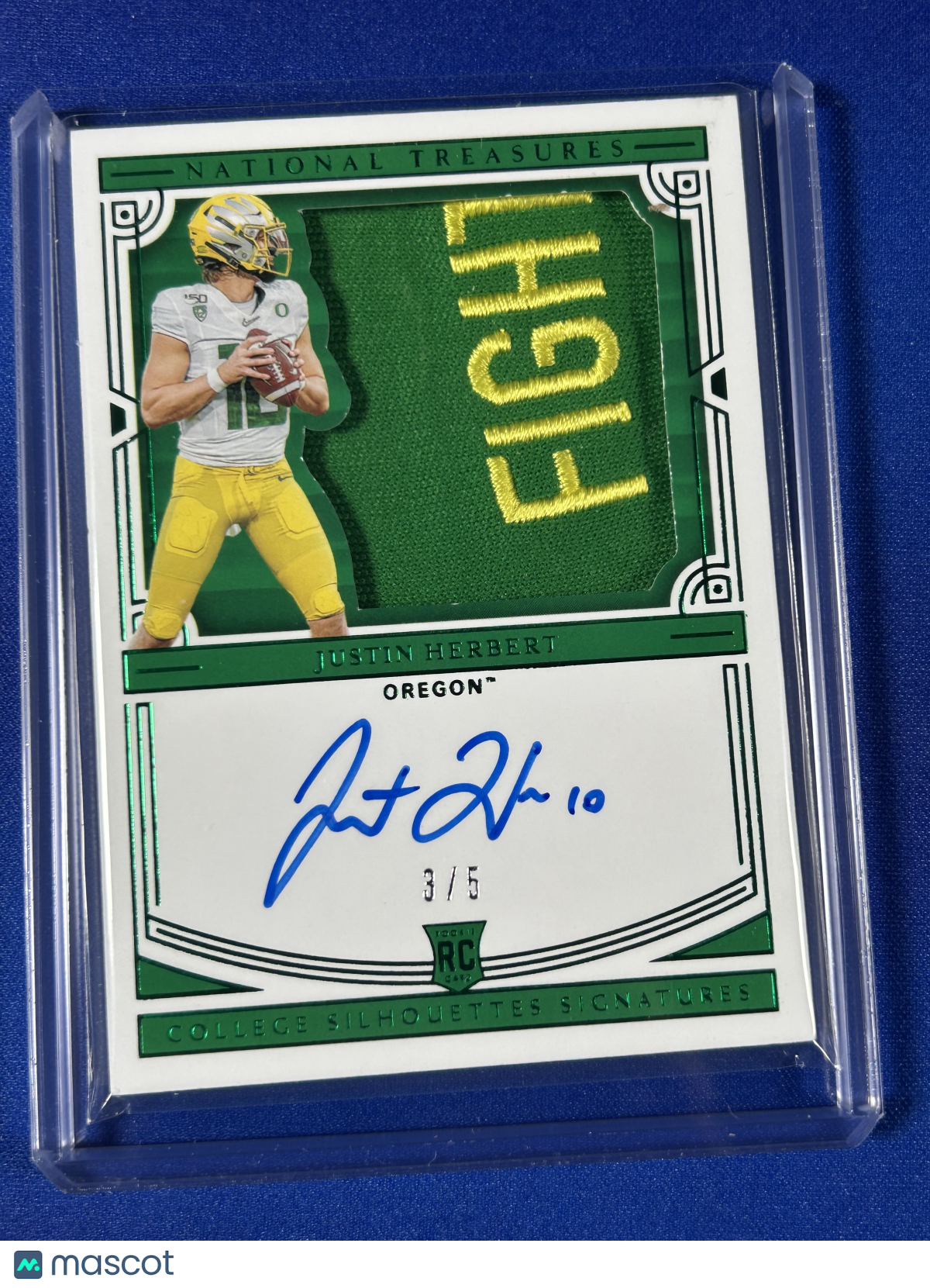 Justin Herbert 2020 Panini National Treasures Collegiate #104 /5 Autograph Patch RC