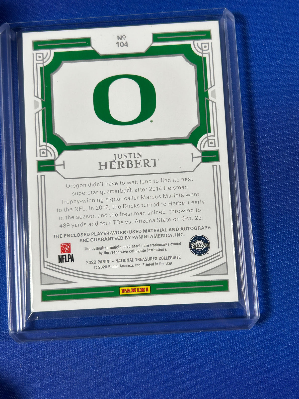 Justin Herbert 2020 Panini National Treasures Collegiate #104 /5 Autograph Patch RC
