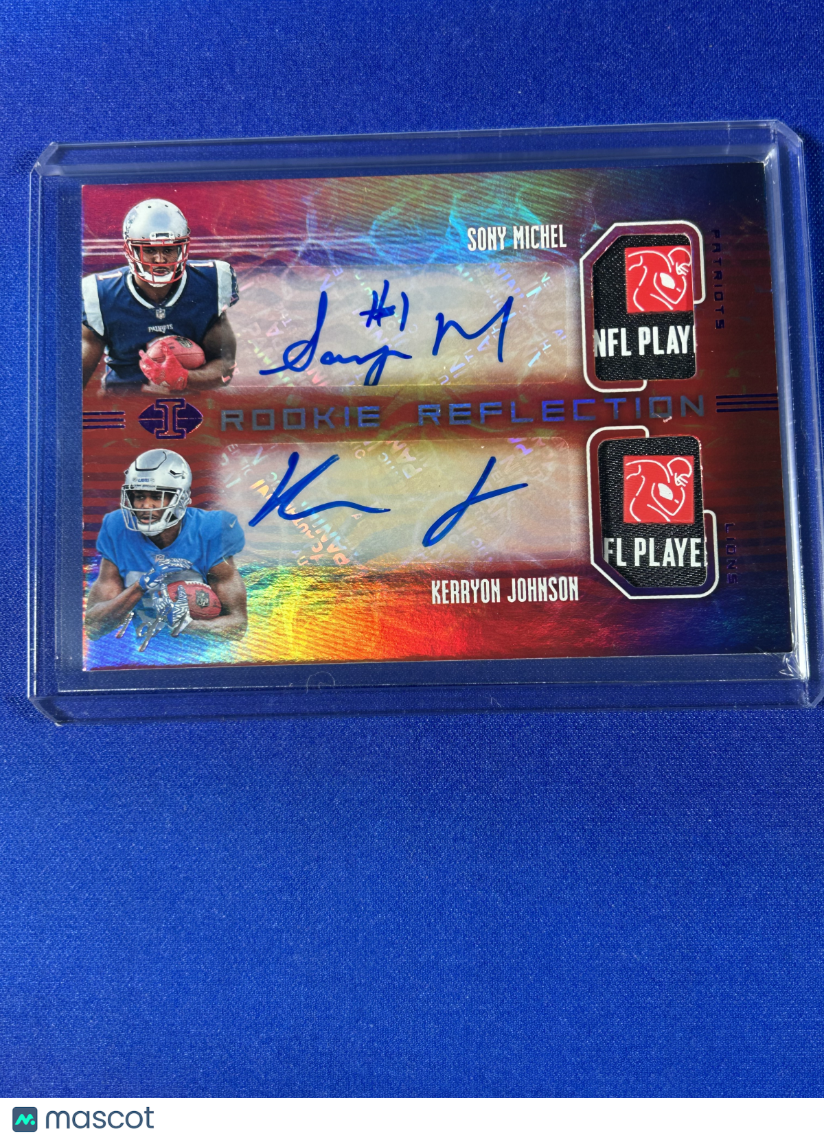 Sony Michel Kerryon Johnson 2018 Panini Illusions Rookie Reflection #RR-MJ Rookie Patch Autograph Dual Memorabilia Dual Autograph