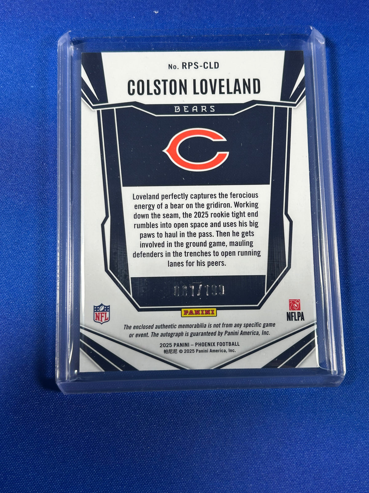 Colston Loveland 2025 Panini Phoenix #RPS-CLD /199 Patch RC Memorabilia