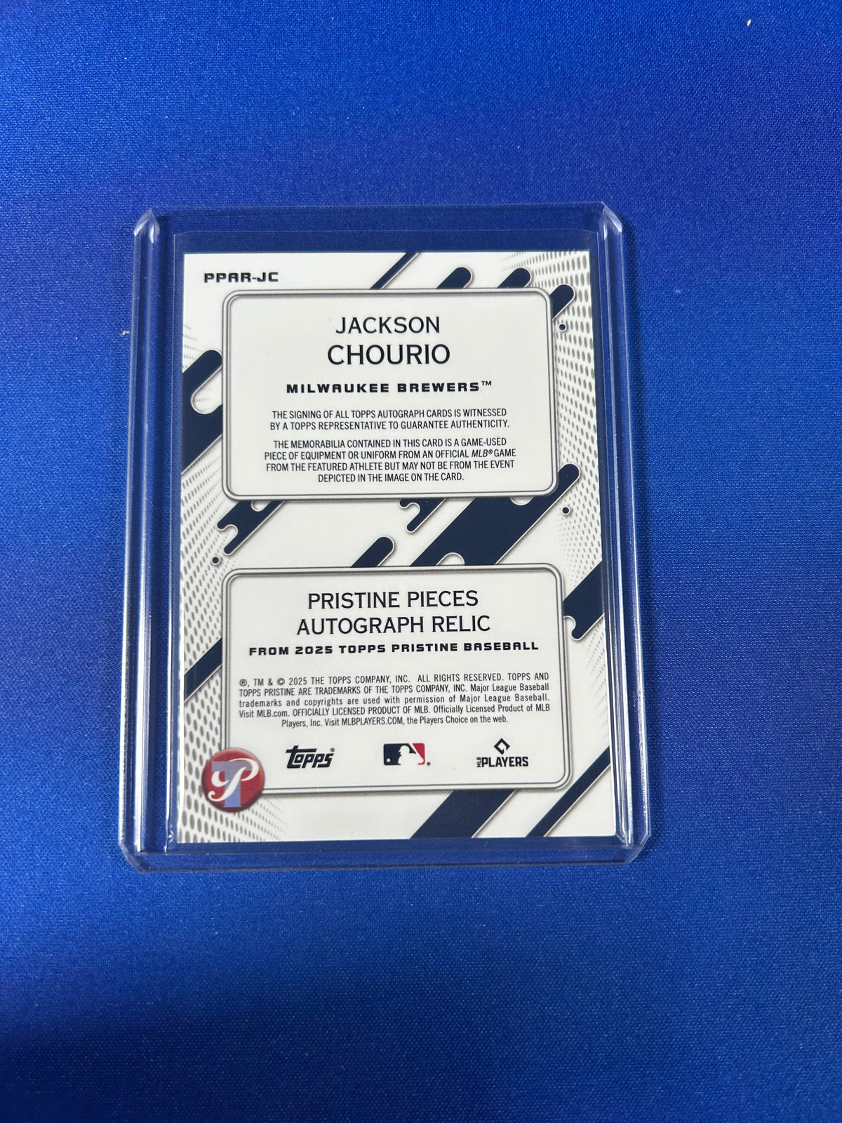 Jackson Chourio 2025 Topps Pristine #PPAR-JC /50 Pristine Pieces Autograph Relic