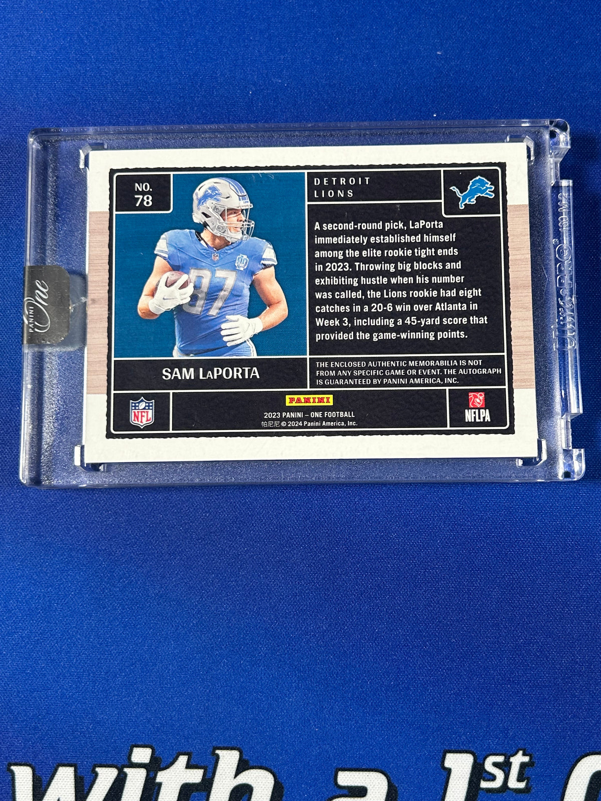 Sam LaPorta 2024 Panini One #78 /99 Patch RC Memorabilia