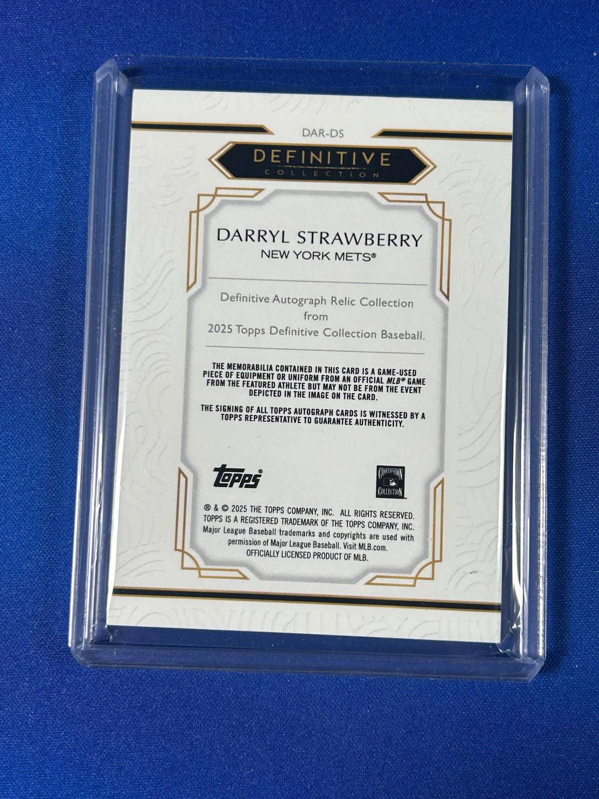 Darryl Strawberry 2025 Topps Definitive Collection #DAR-DS /25 Game-Used Jersey Dual Patch Memorabilia