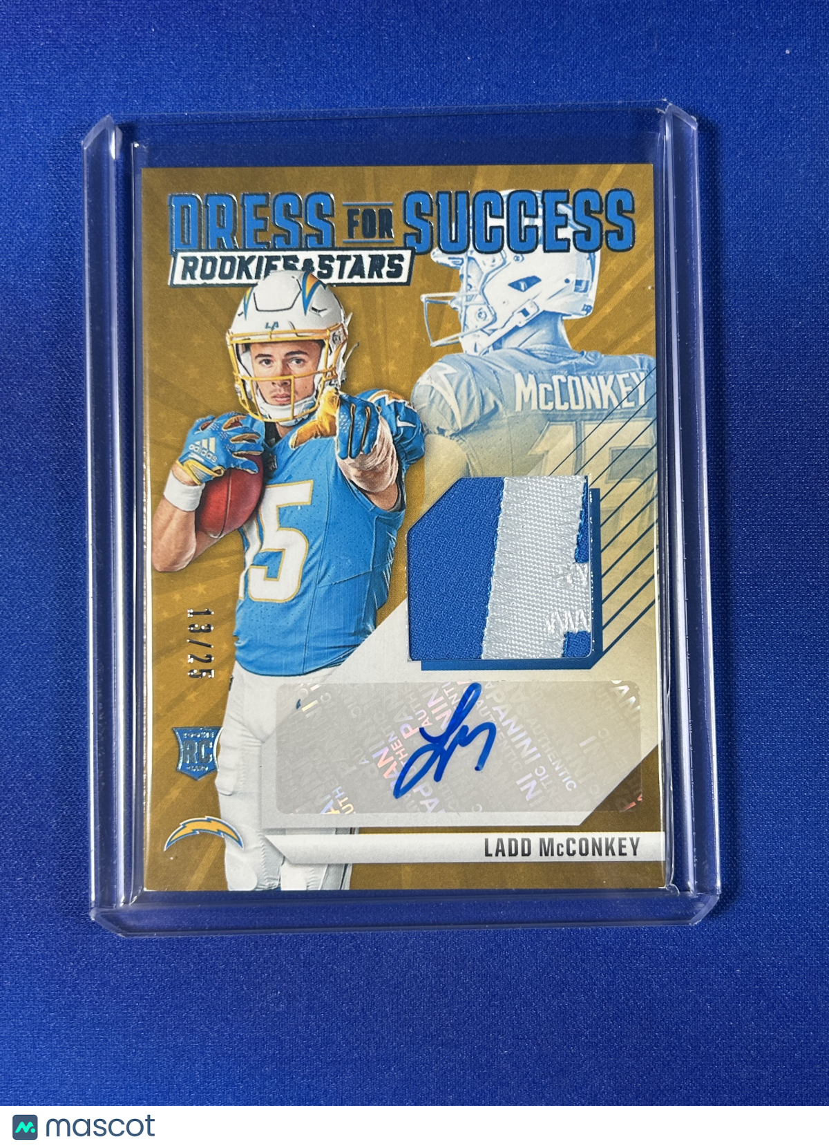 Ladd McConkey 2024 Panini Rookies & Stars Dress for Success #DFS-LMY Gold /25 Patch Memorabilia