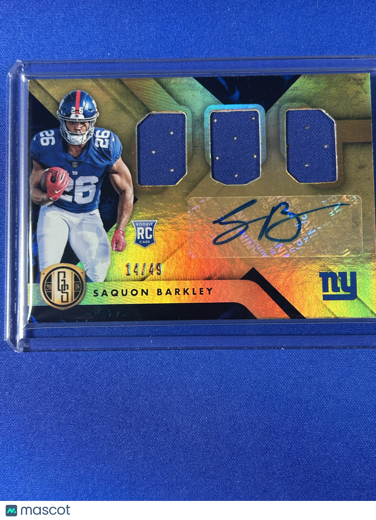 Saquon Barkley 2018 Panini Gold Standard #273 /49 Autograph Triple Memorabilia RC