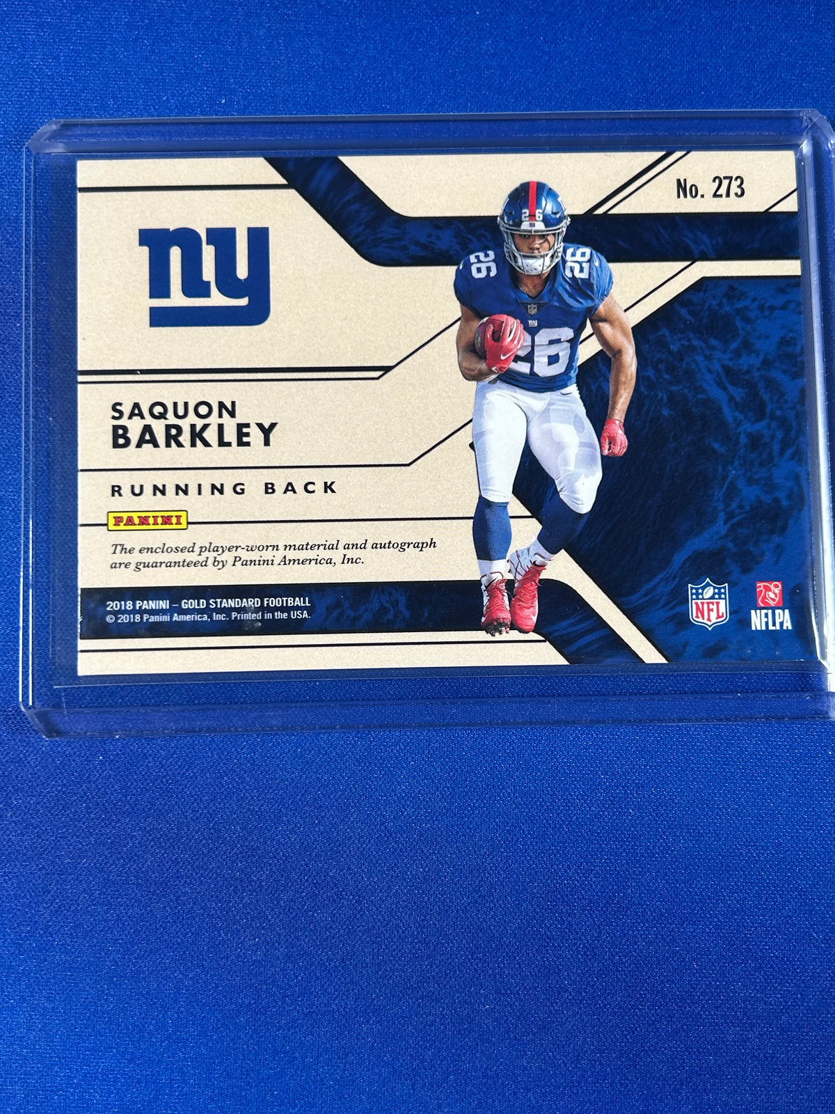 Saquon Barkley 2018 Panini Gold Standard #273 /49 Autograph Triple Memorabilia RC