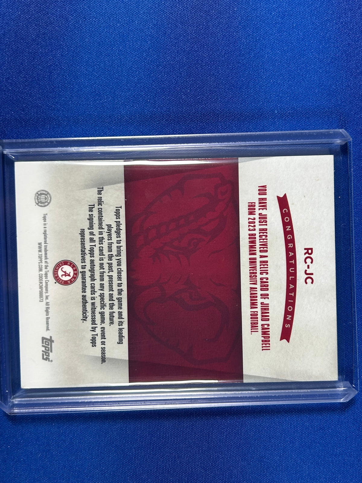 Jihaad Campbell 2023 Bowman University Alabama Football #RC-JC /10 Autograph Relic