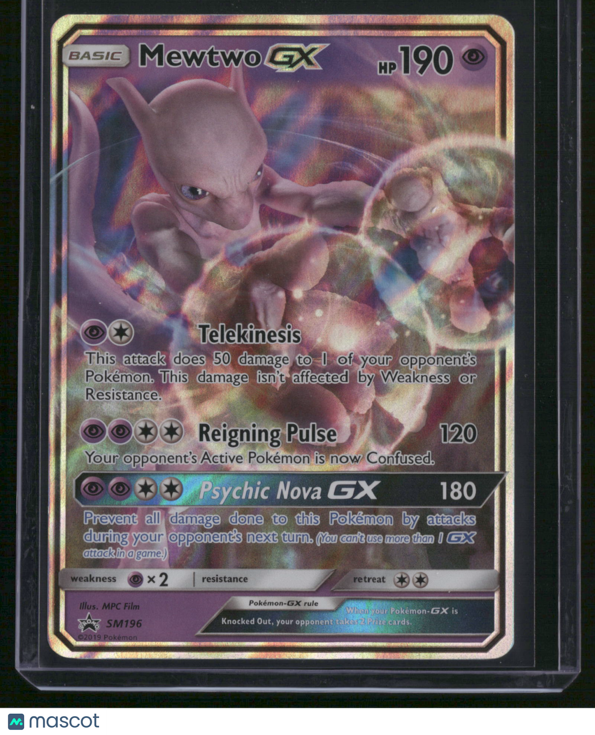 2019 Sun & Moon Promos Mewtwo GX Holo Black Star Promo FA #SM196