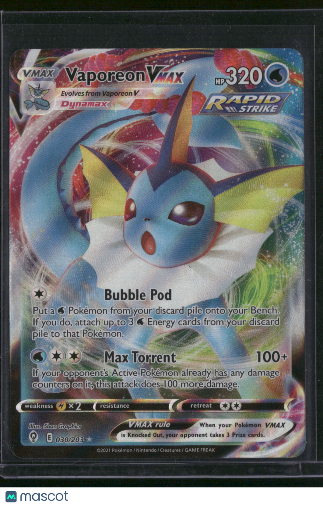 2021 Evolving Skies Vaporeon VMAX Holo Rare #30/203