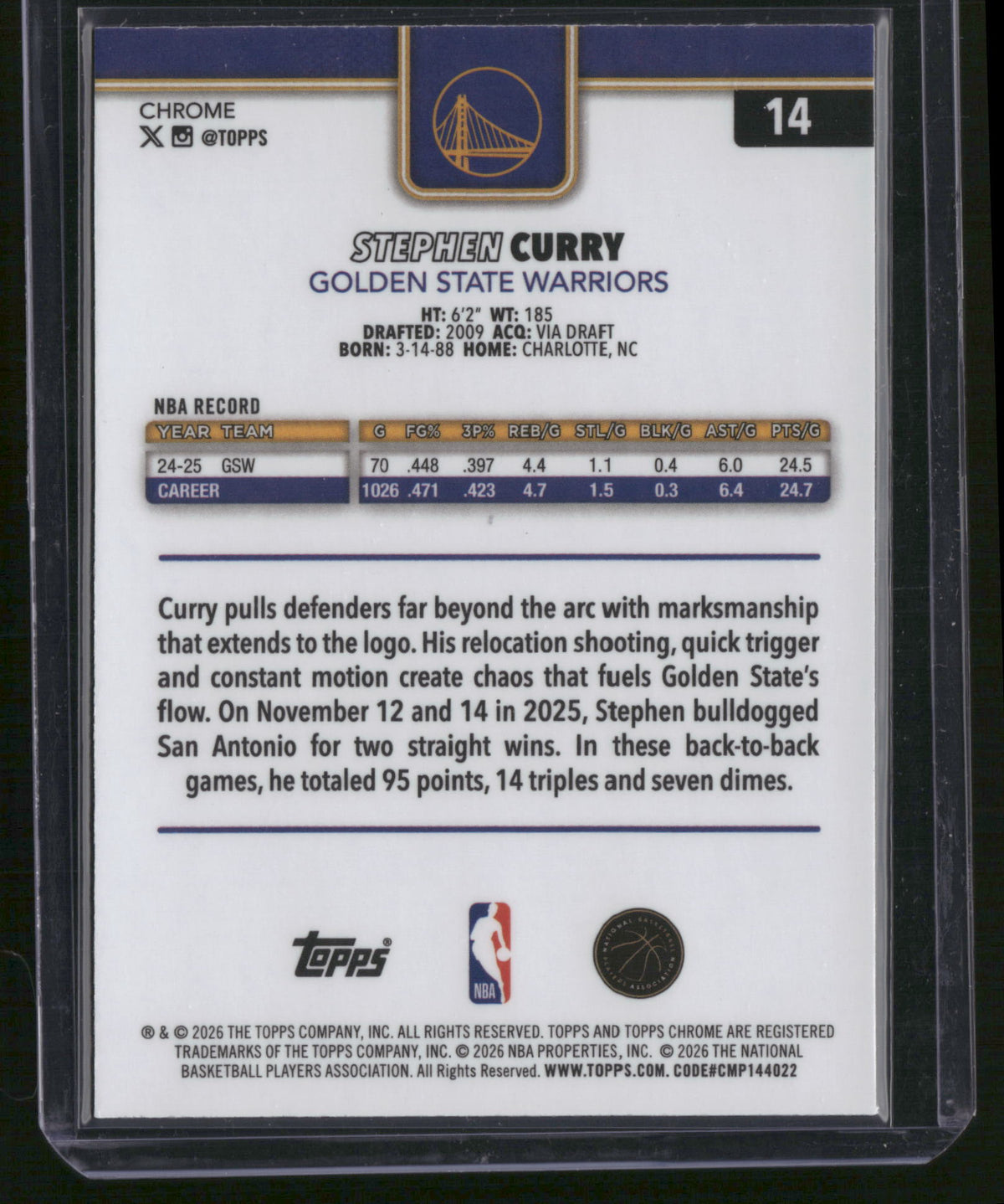 Stephen Curry 2026 Topps Chrome #14