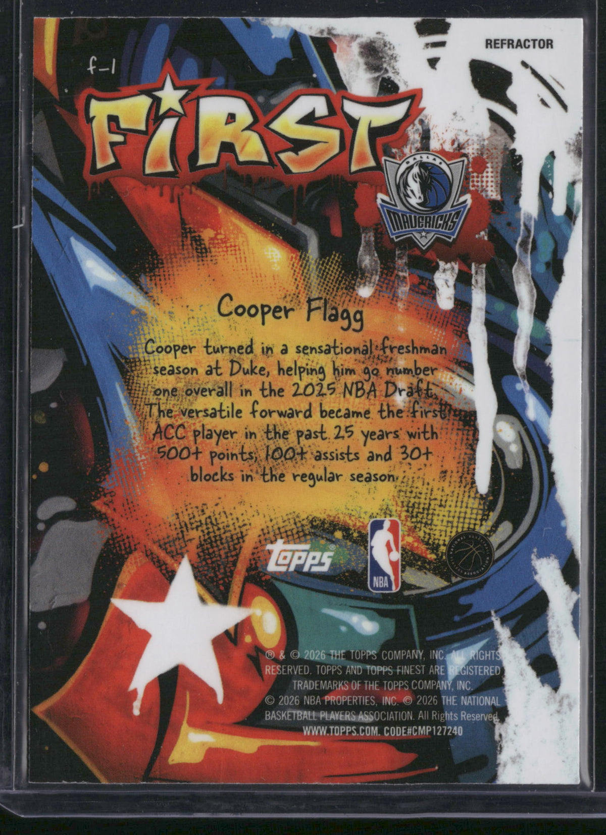 Cooper Flagg 2026 Topps Finest First #F-1 Refractor RC
