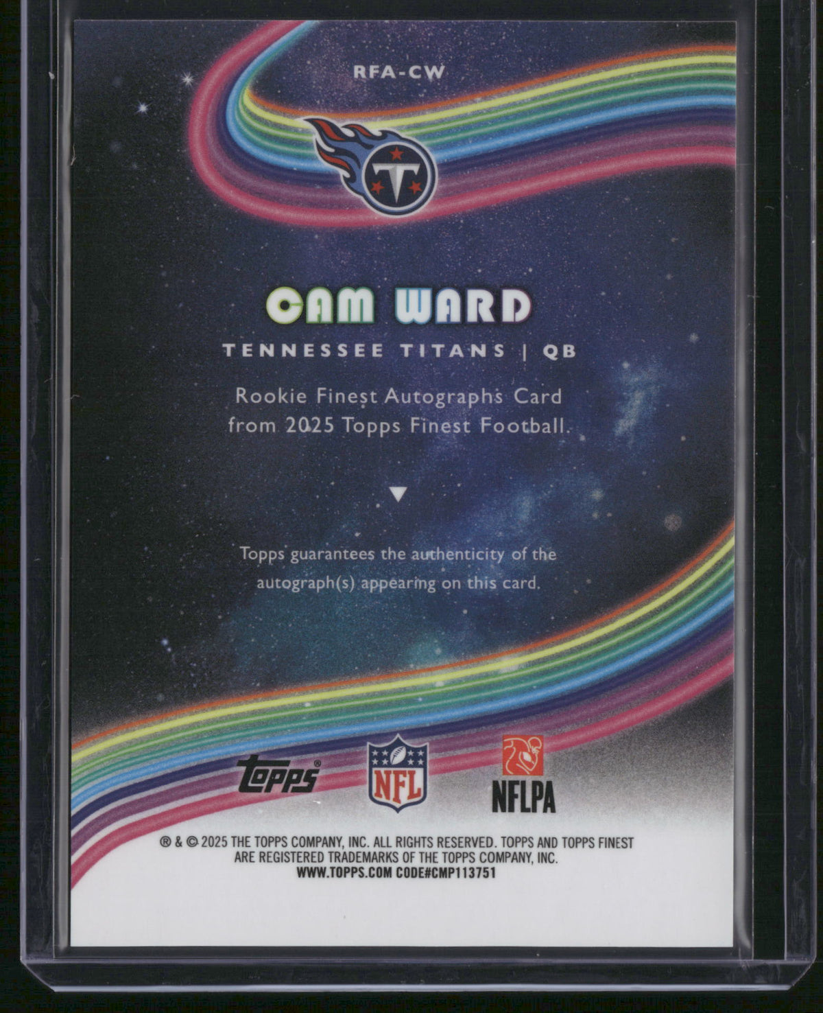 Cam Ward 2025 Topps Finest #RFA-CW RC