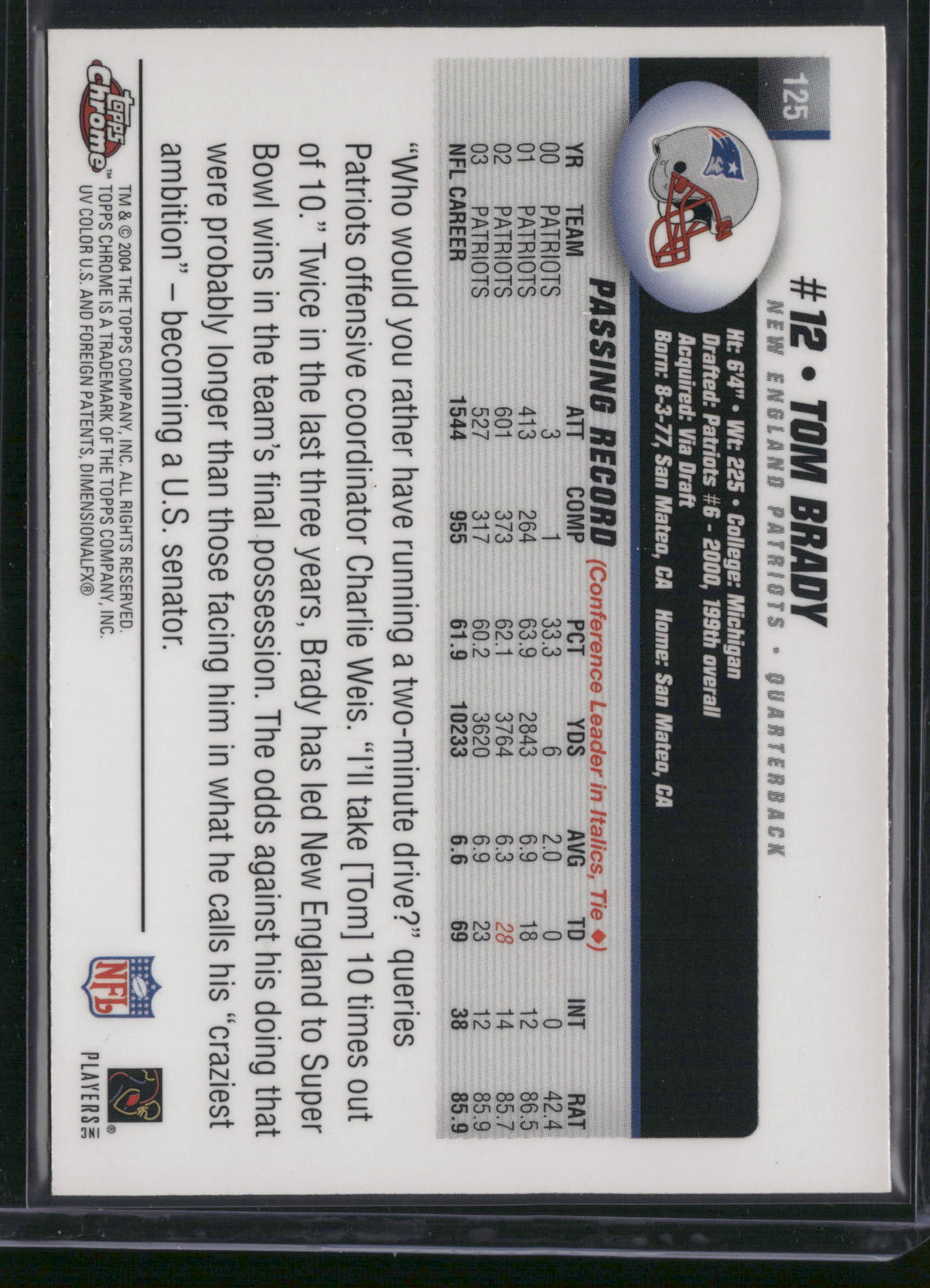 Tom Brady 2004 Topps Chrome #125