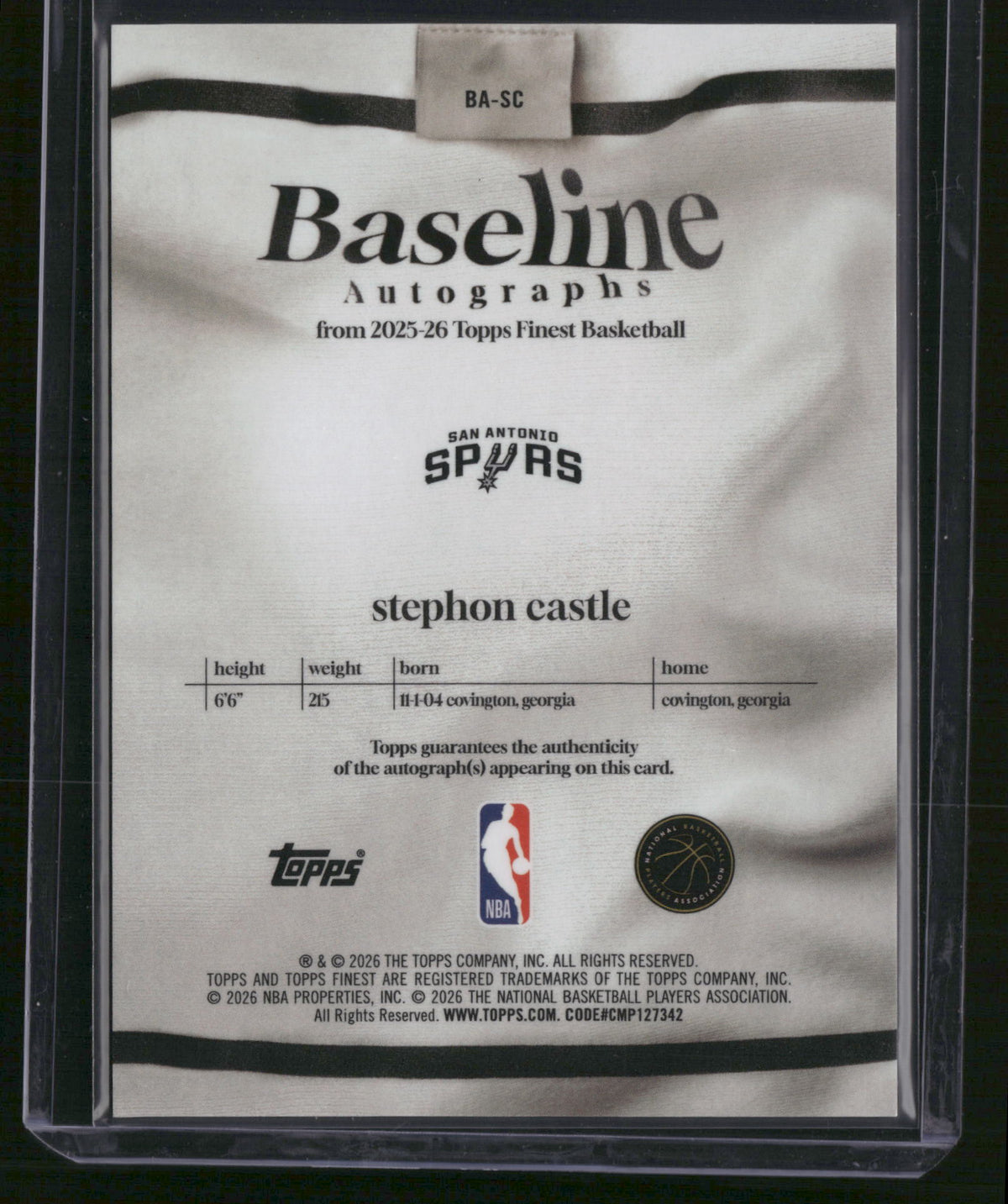 Stephon Castle 2026 Topps Finest Baseline Autographs #BA-SC /50