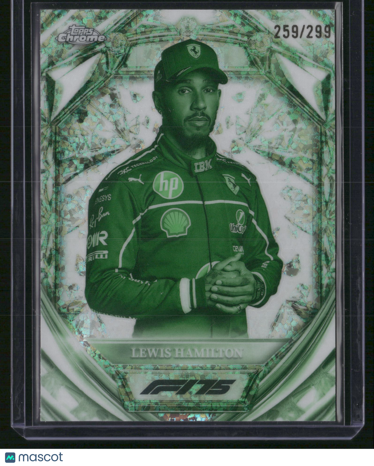 Lewis Hamilton 2025 Topps Chrome F1 Diamond 75th Anniversary #D75-4 Green /299