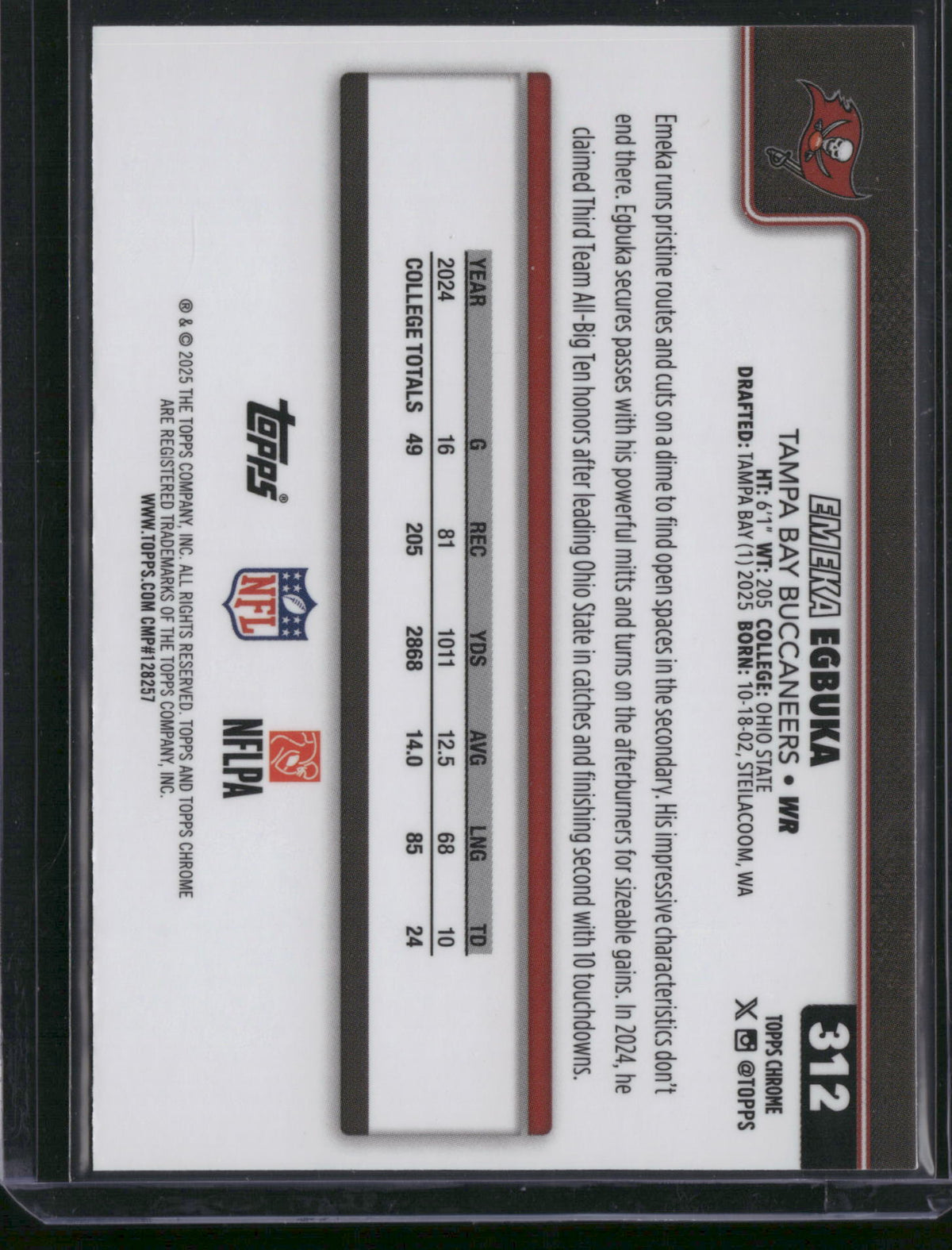 Emeka Egbuka 2025 Topps Chrome #312 RC