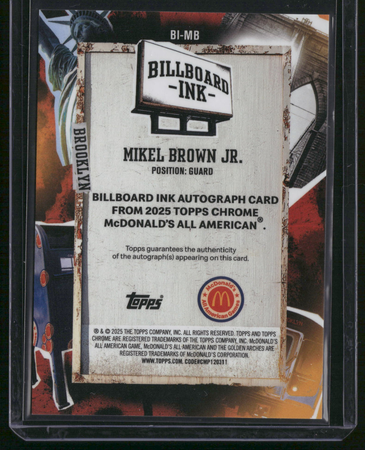 Mikel Brown Jr. 2025 Topps Chrome McDonald's All American Billboard Ink #BI-MB /99