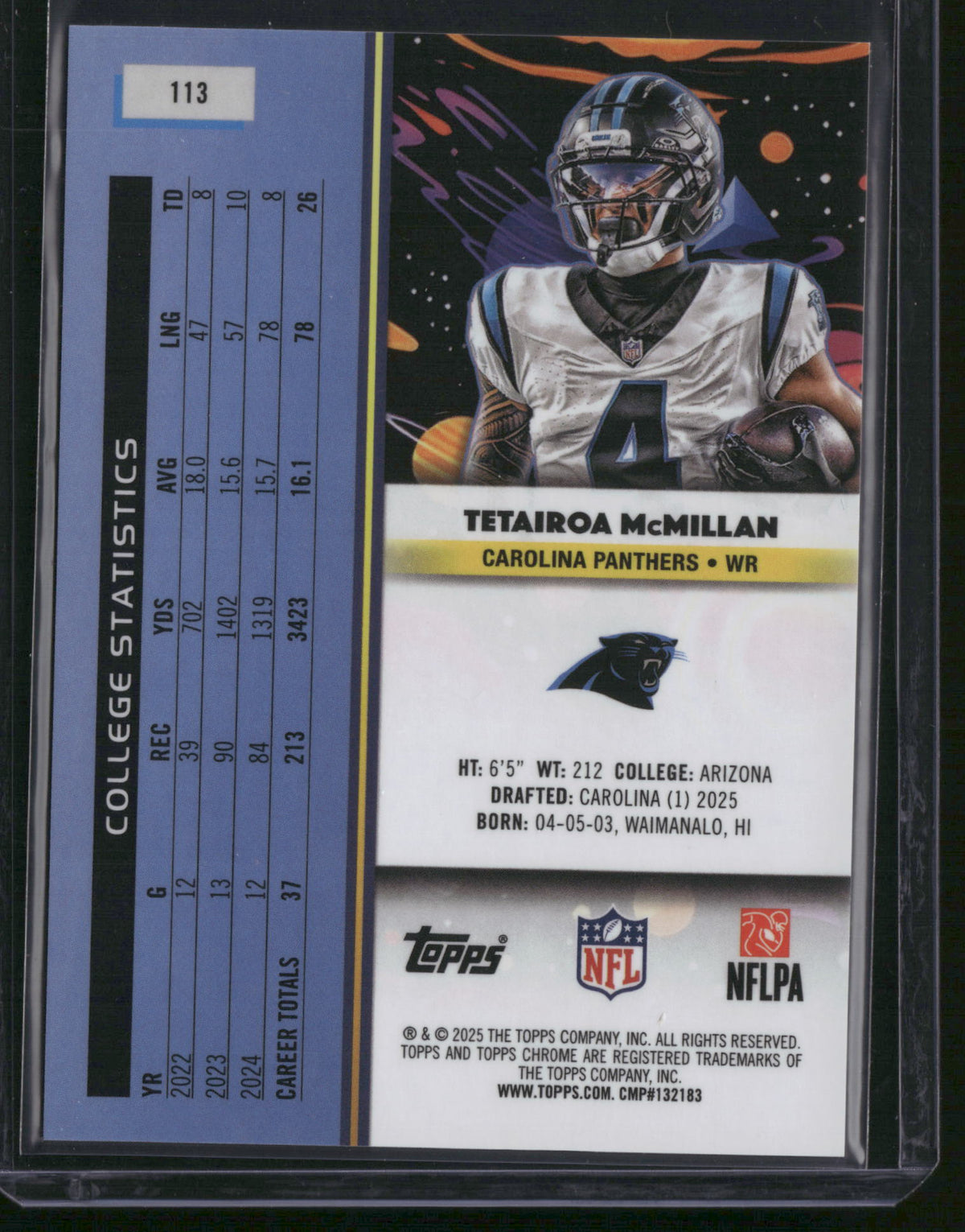 Tetairoa McMillan 2025 Topps Chrome #113 Green Speckle RC