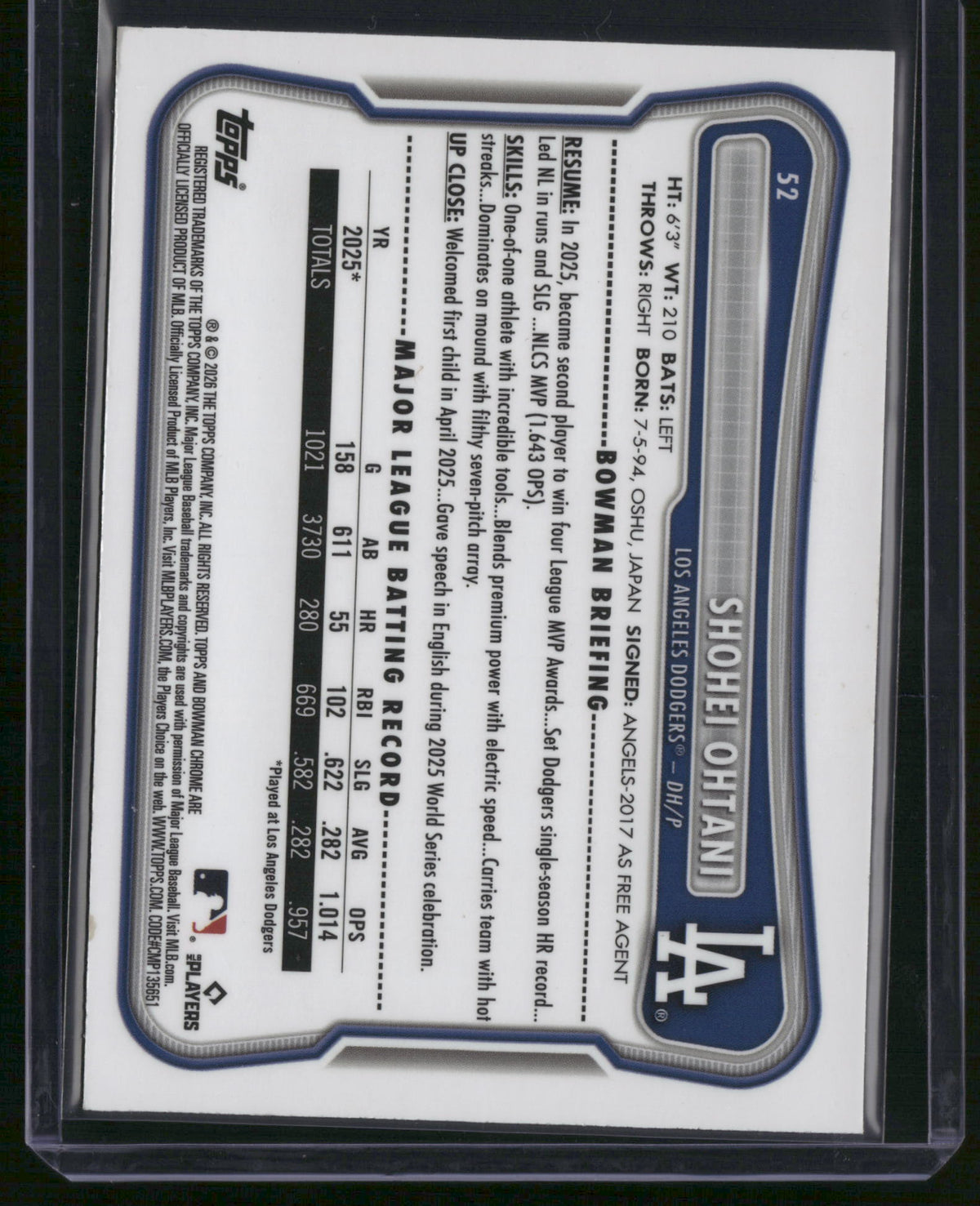 Shohei Ohtani 2025 Bowman Chrome #52 Green Mojo Refractor /399