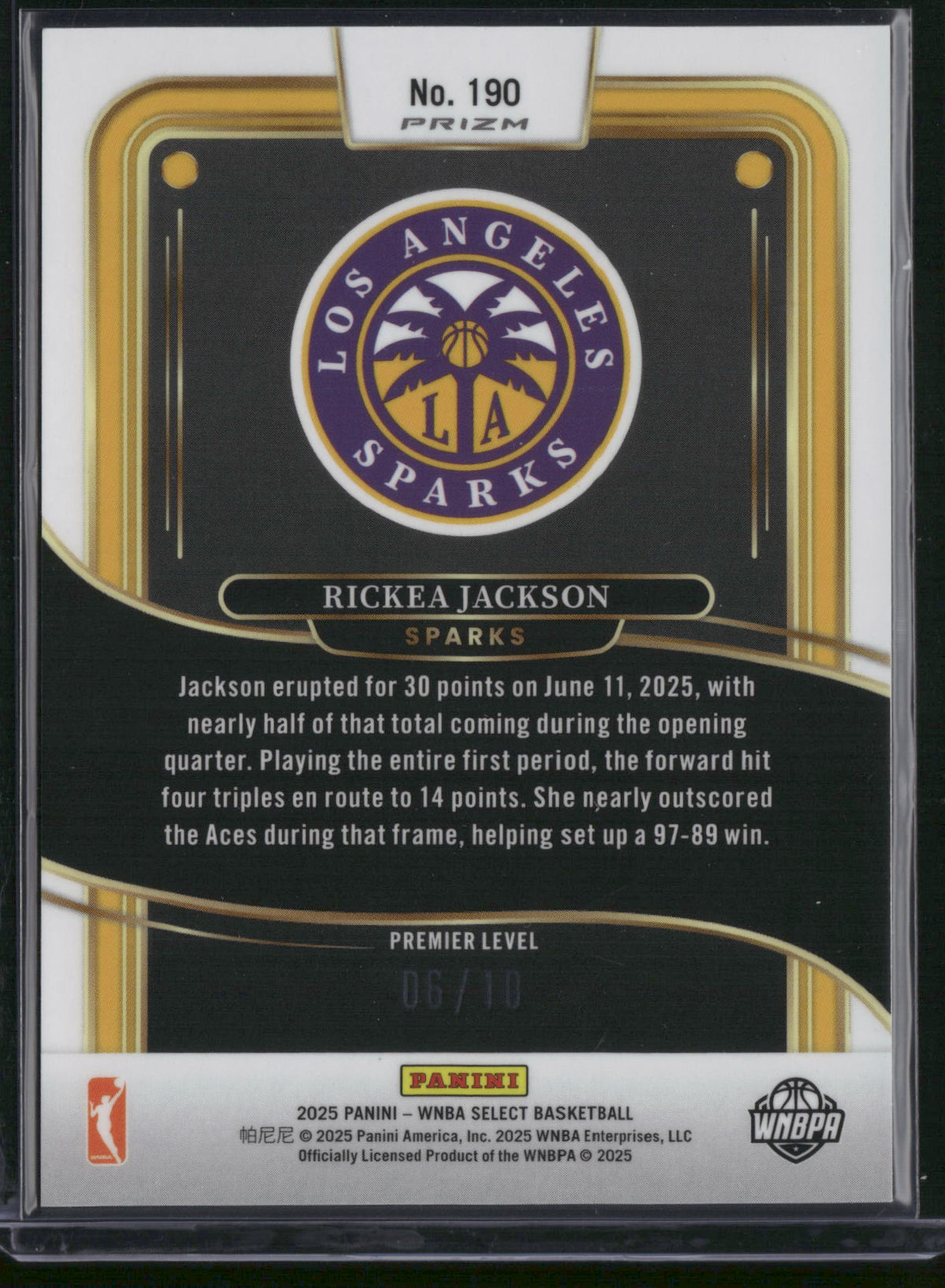 Rickea Jackson 2025 Panini Select WNBA #190 Gold Prizm /10