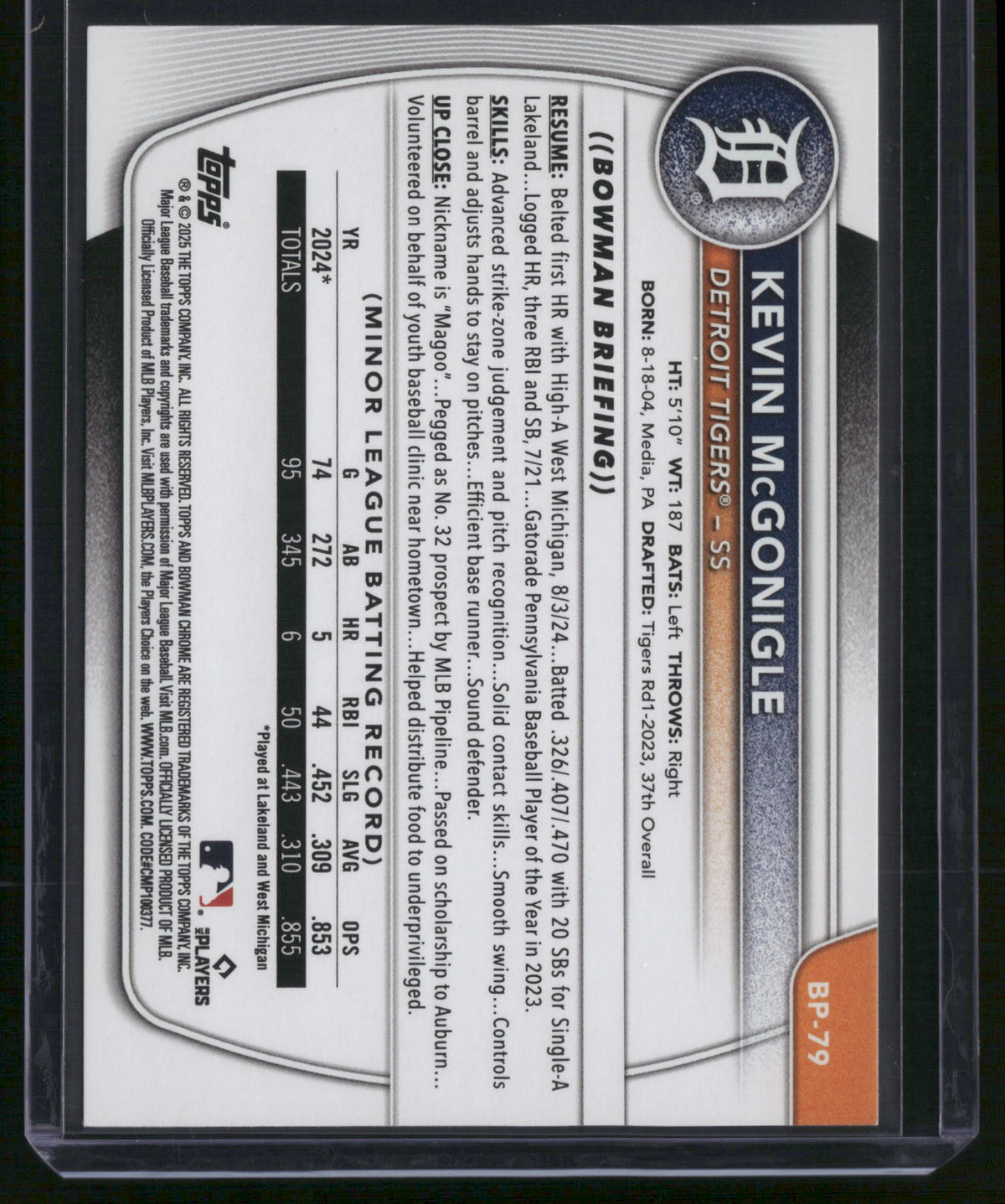 Kevin McGonigle 2025 Bowman #BP-79 Green Paisley