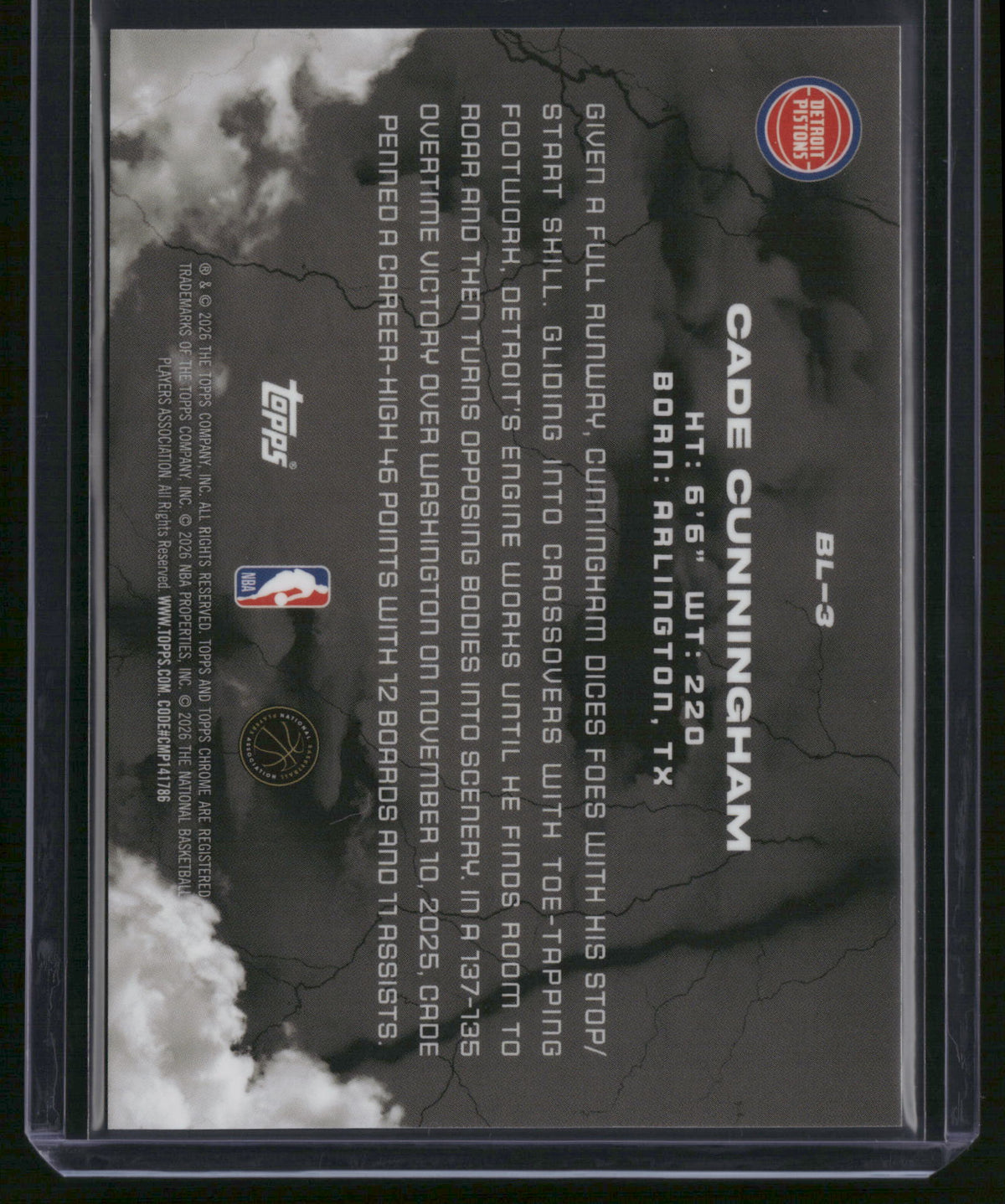 Cade Cunningham 2026 Topps Chrome Black #BL-3