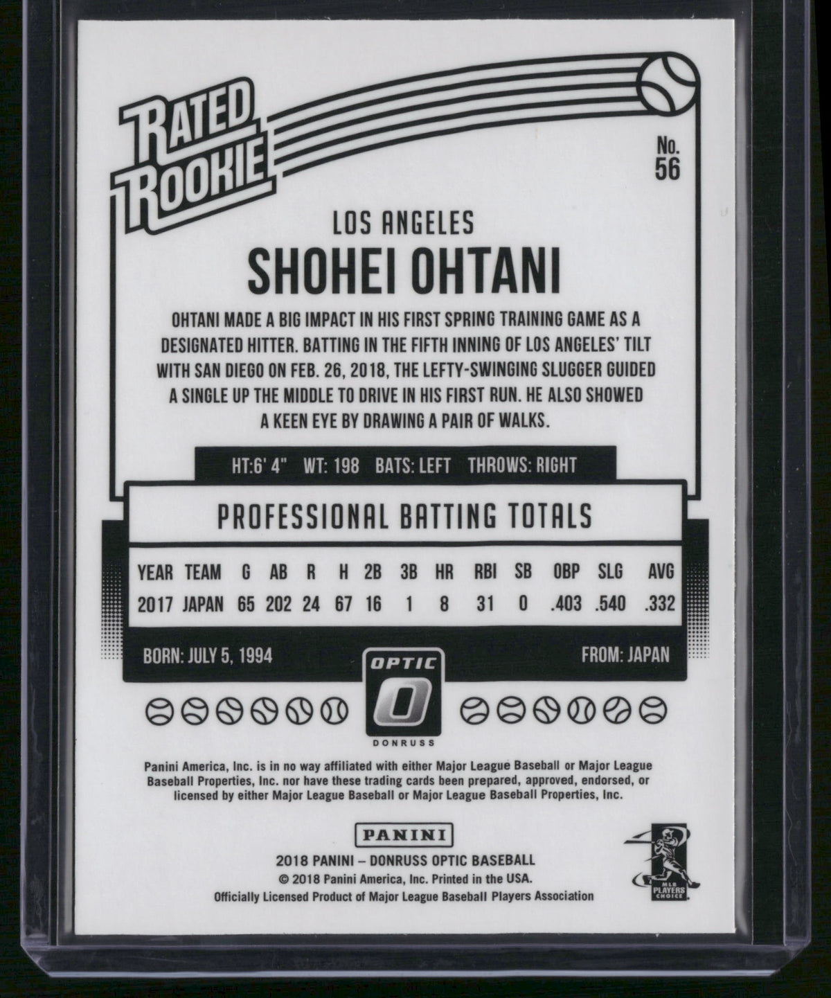 Shohei Ohtani 2018 Donruss Optic #56
