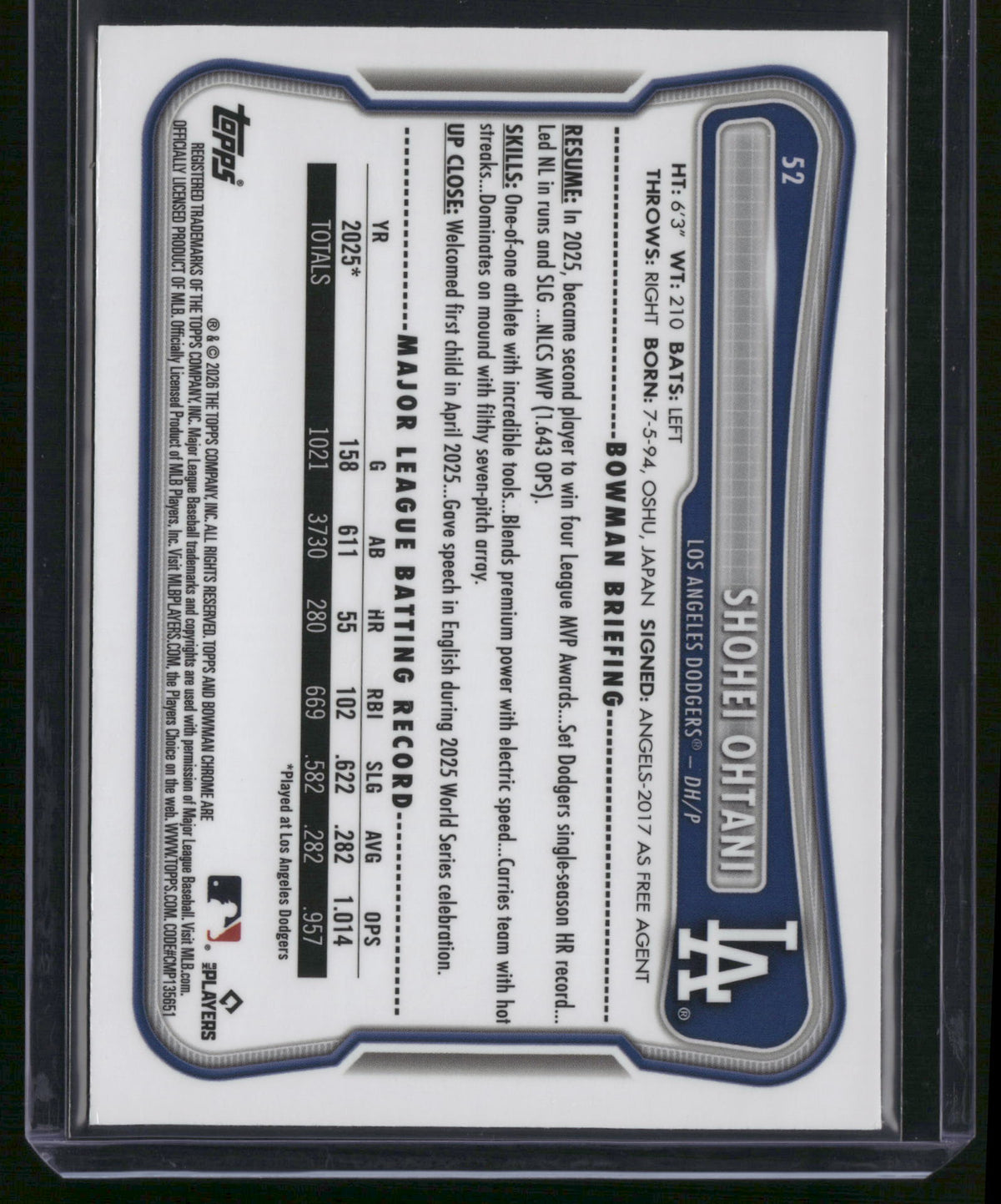 Shohei Ohtani 2026 Bowman Chrome #52 Pink Mojo Refractor /299